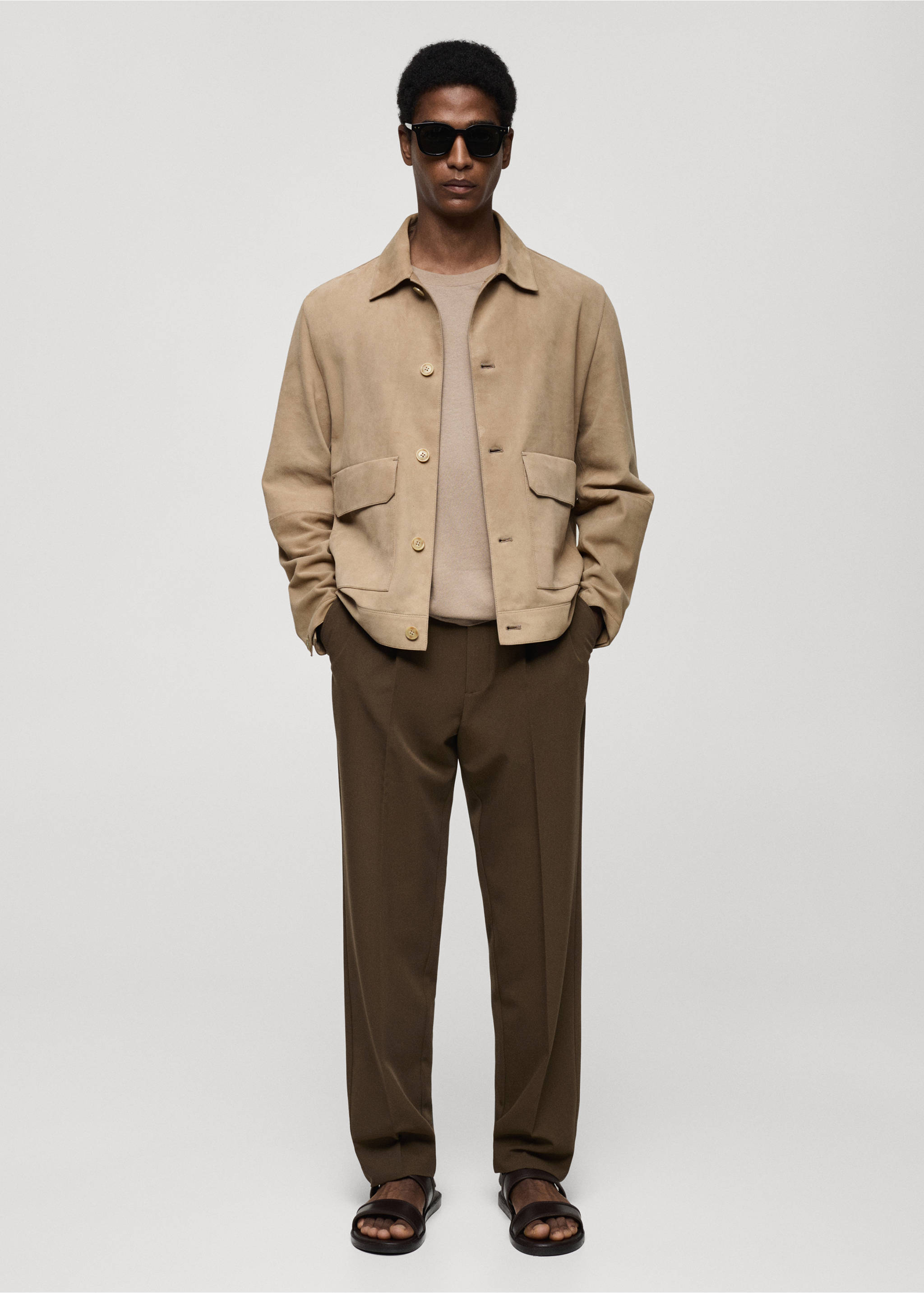 Blouson 100 % cuir daim poches - Plan général, Gris clair/pastel. Ref: 77074433-00.