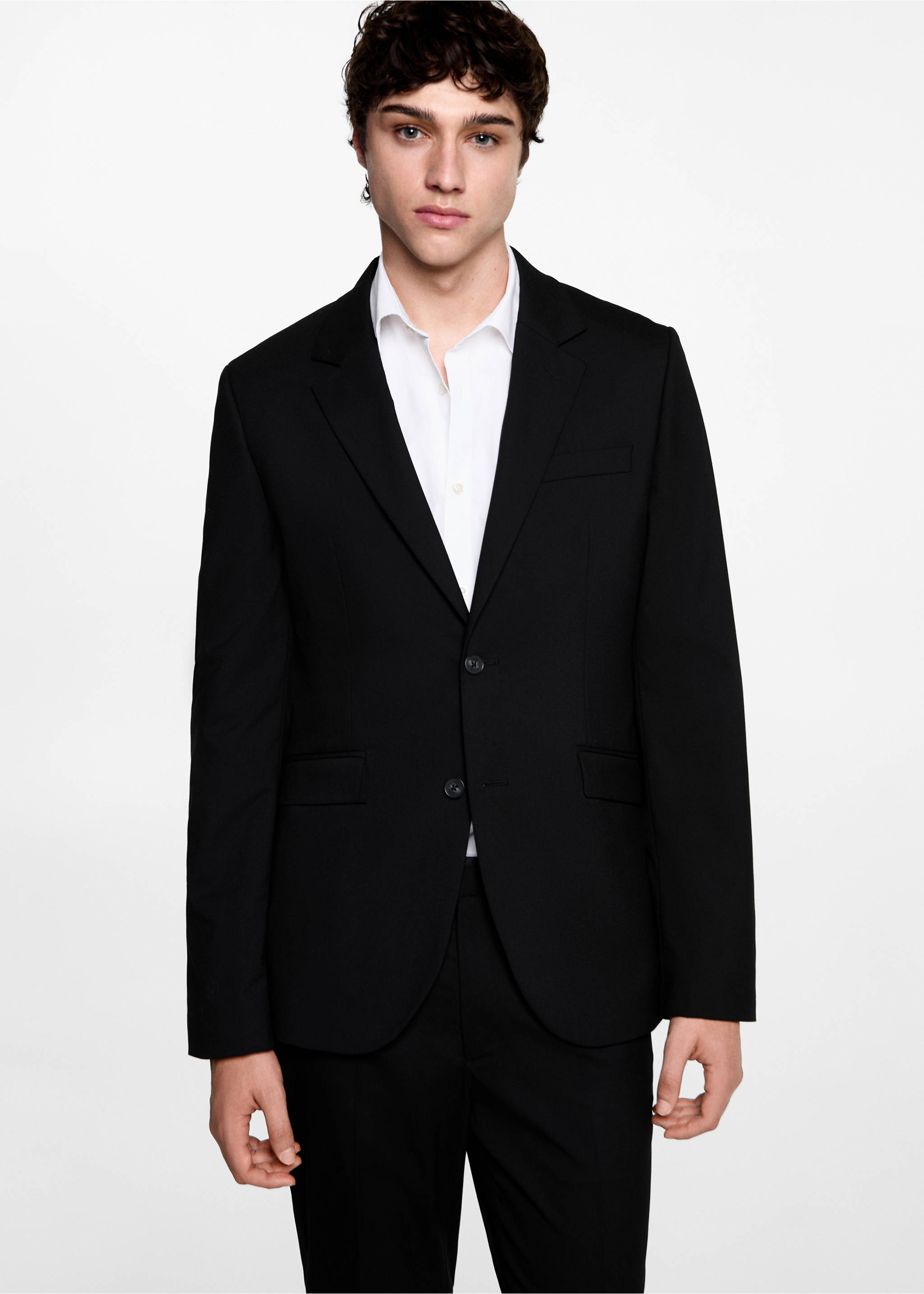 Veste de costume slim fit - Plan moyen, Noir. Ref: 77074436-00.