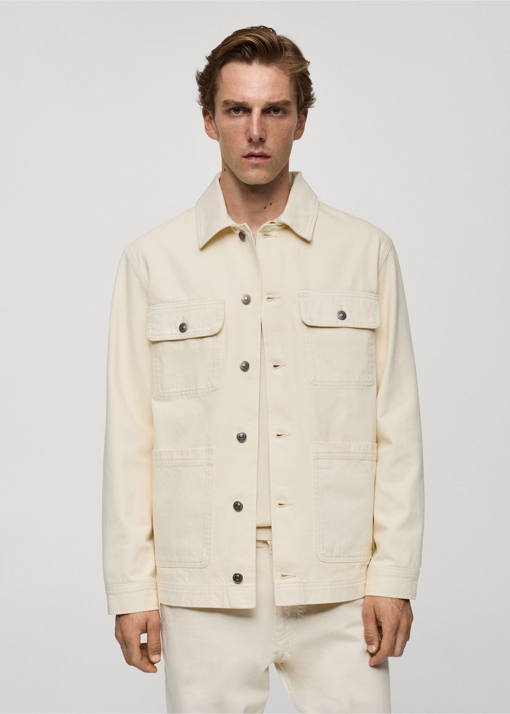 Sobrecamisa vaquera bolsillos - Plano medio, Crudo. Ref: 77074439-00.