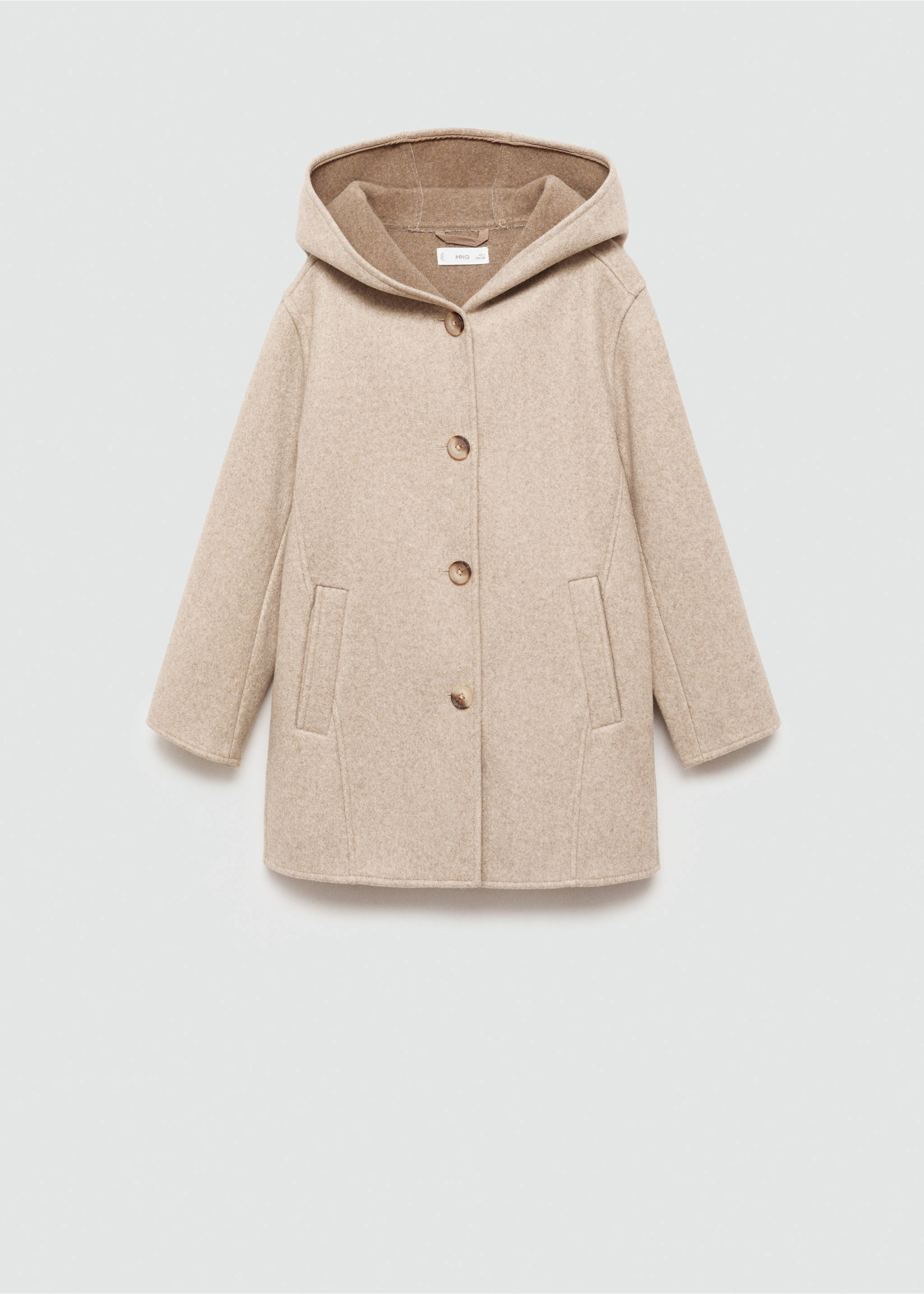 Hooded button coat - Article without model, Beige. Ref: 77074441-00.