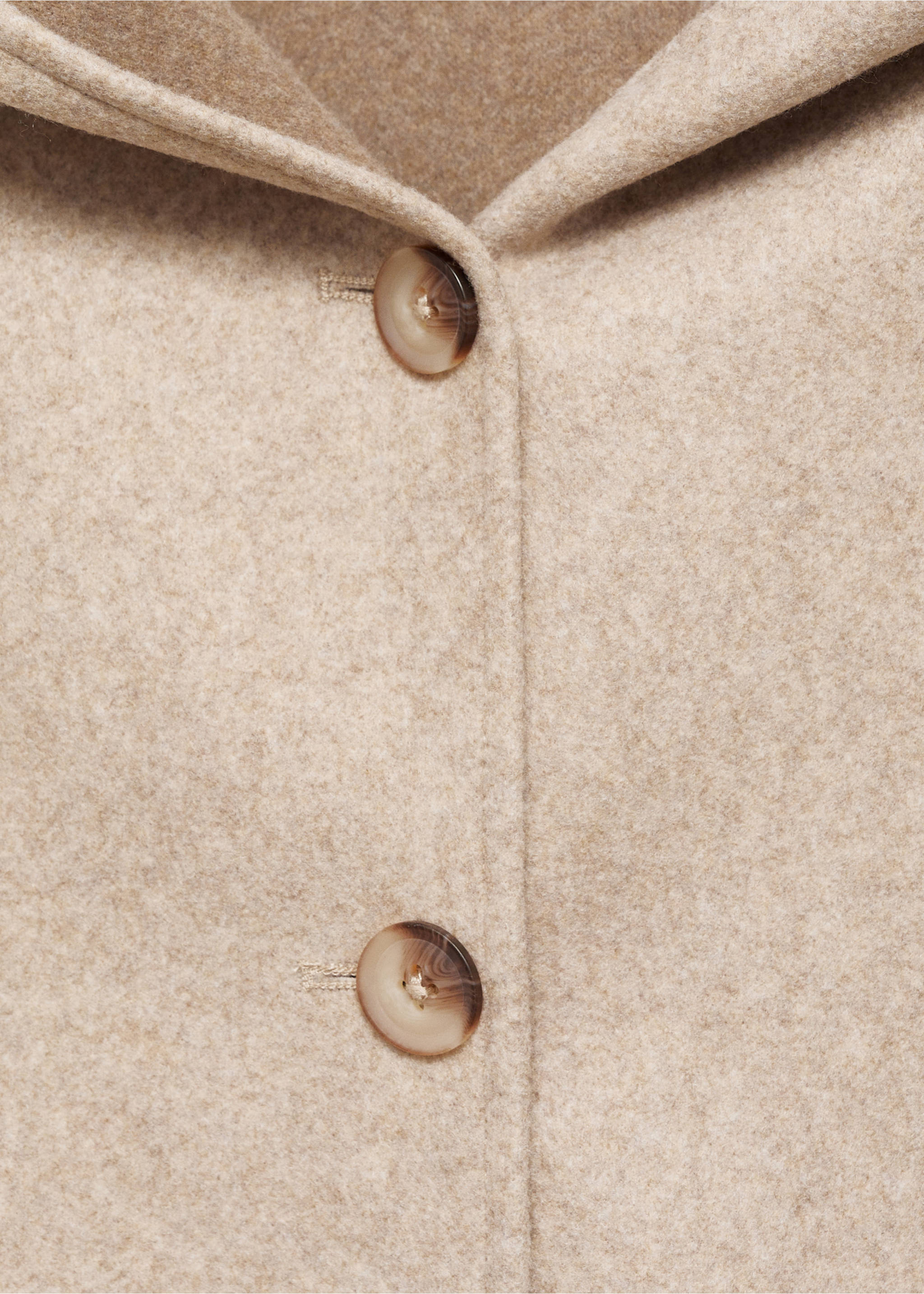 Hooded button coat - Details of the article 8, Beige. Ref: 77074441-00.