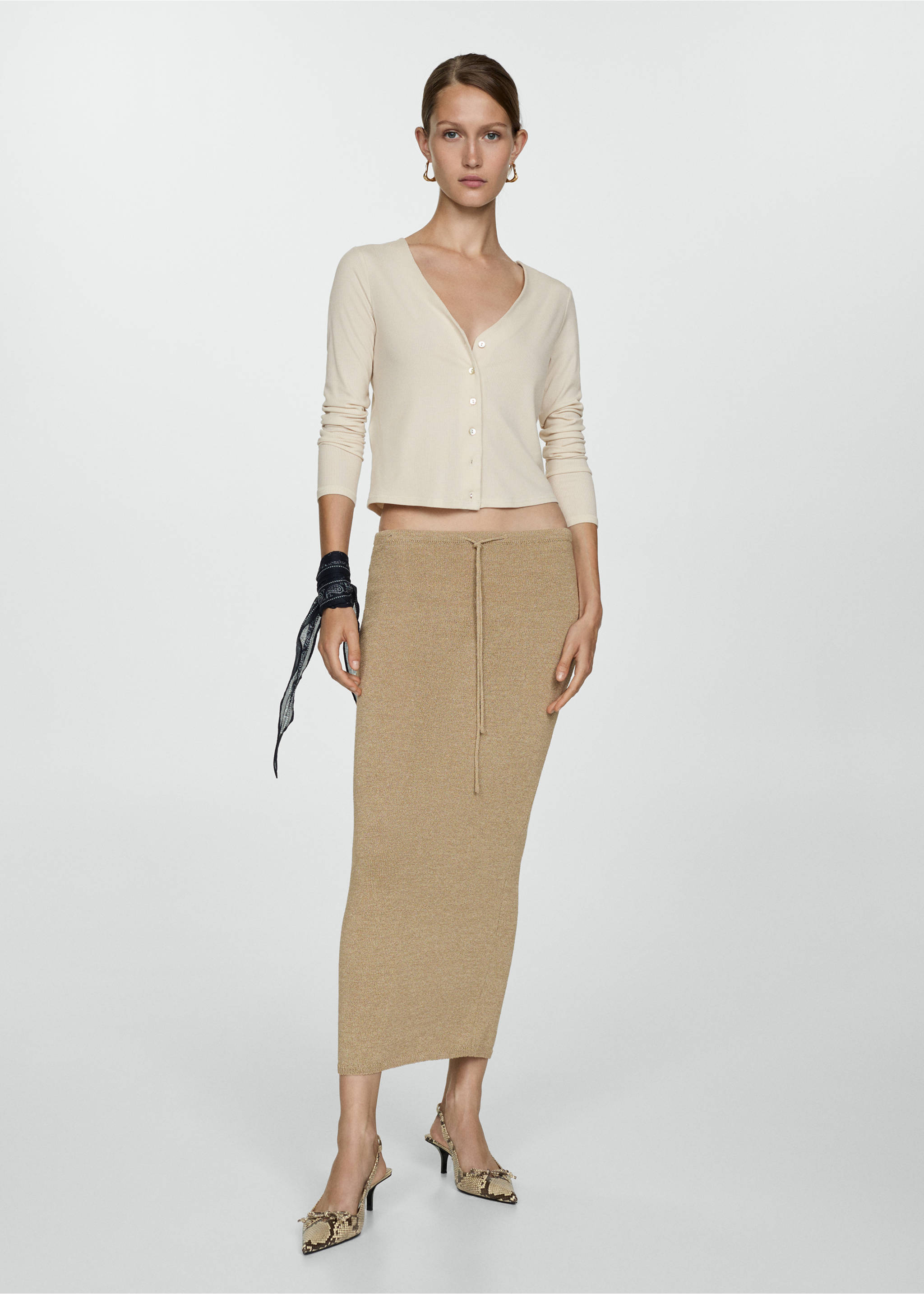 Buttoned lyocell t-shirt - General plane, Beige. Ref: 77074442-00.