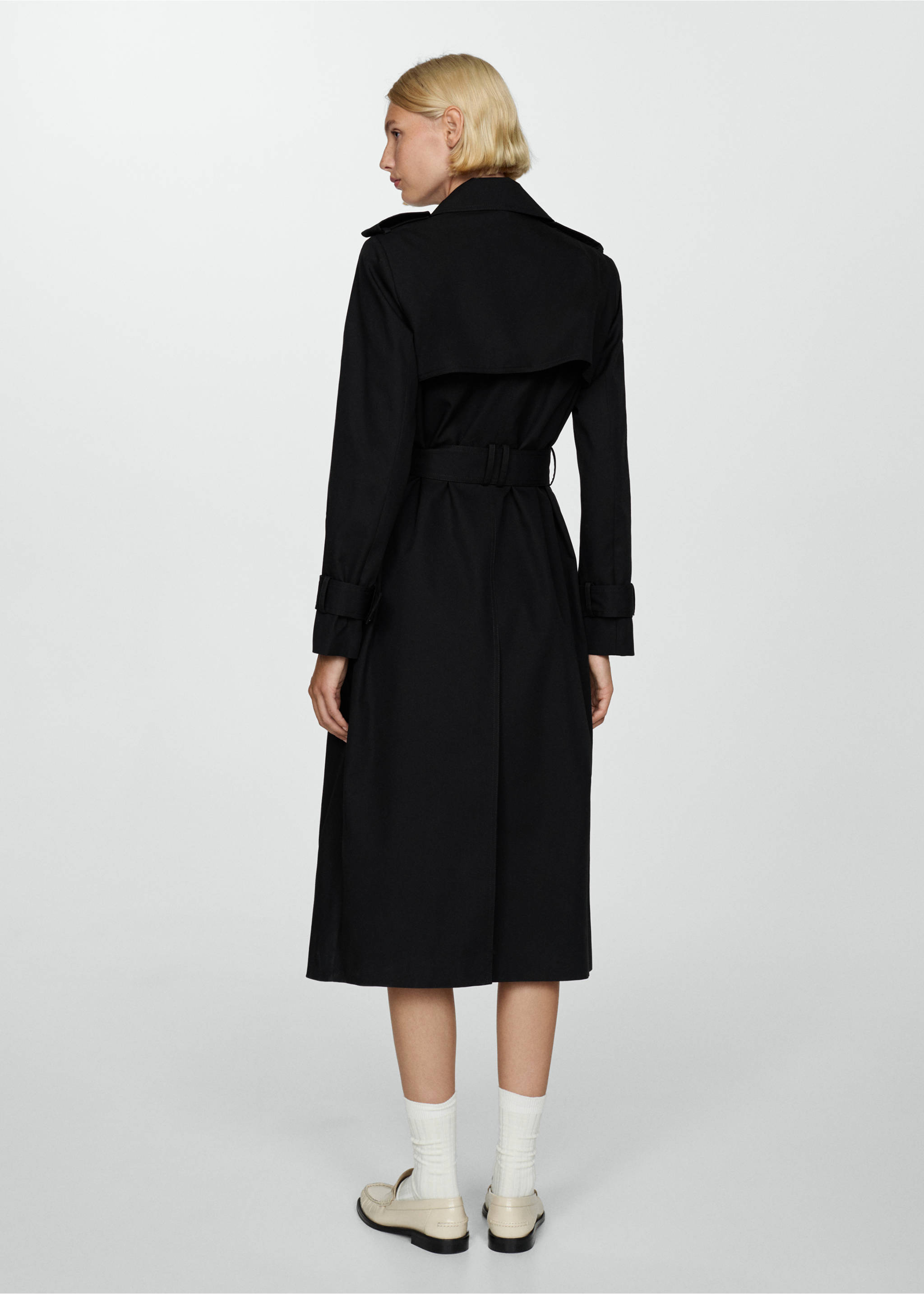 Double-breasted cotton trench coat - Reverse of the article, Black. Ref: 77074764-00.