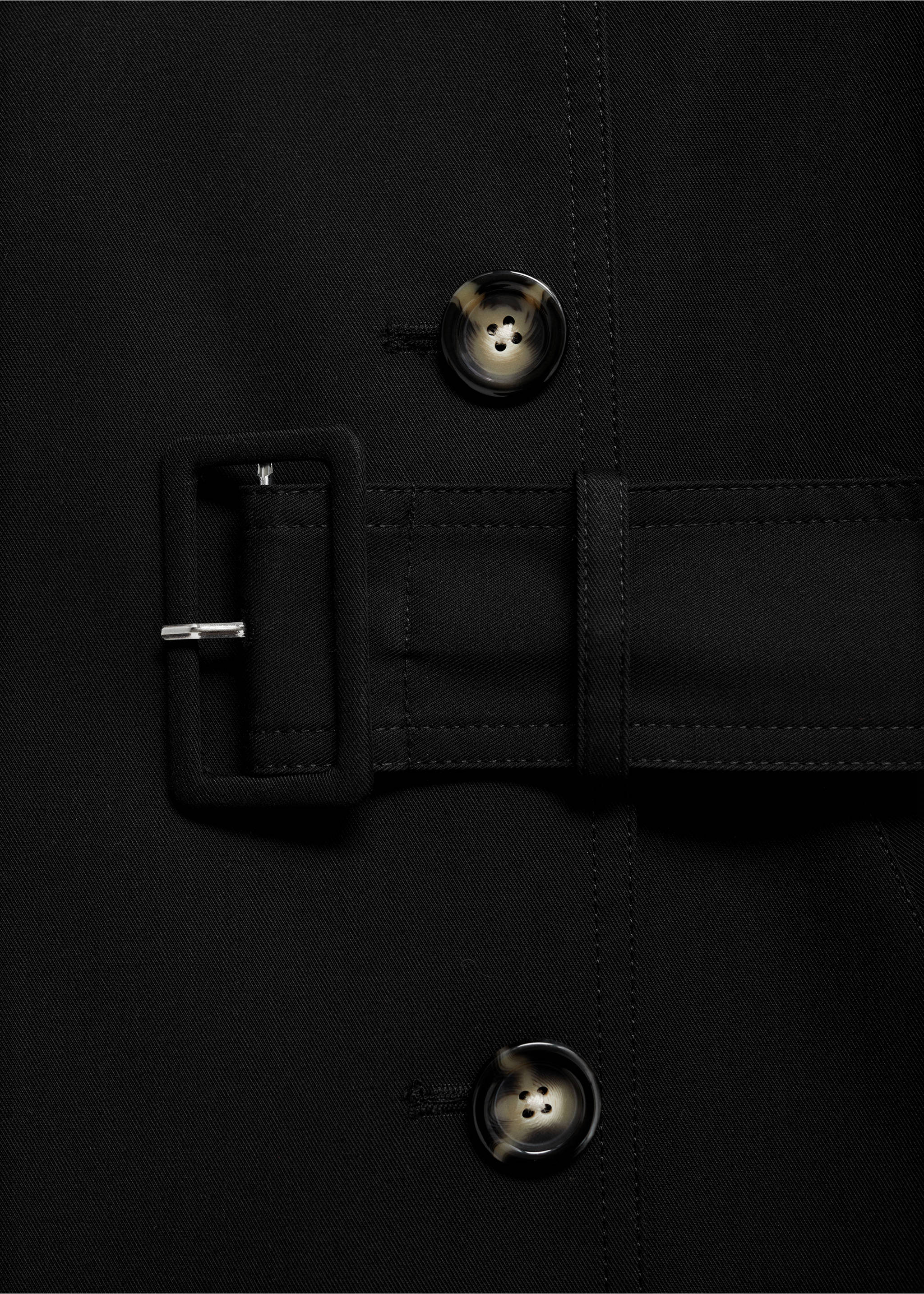 Double-breasted cotton trench coat - Details of the article 8, Black. Ref: 77074764-00.