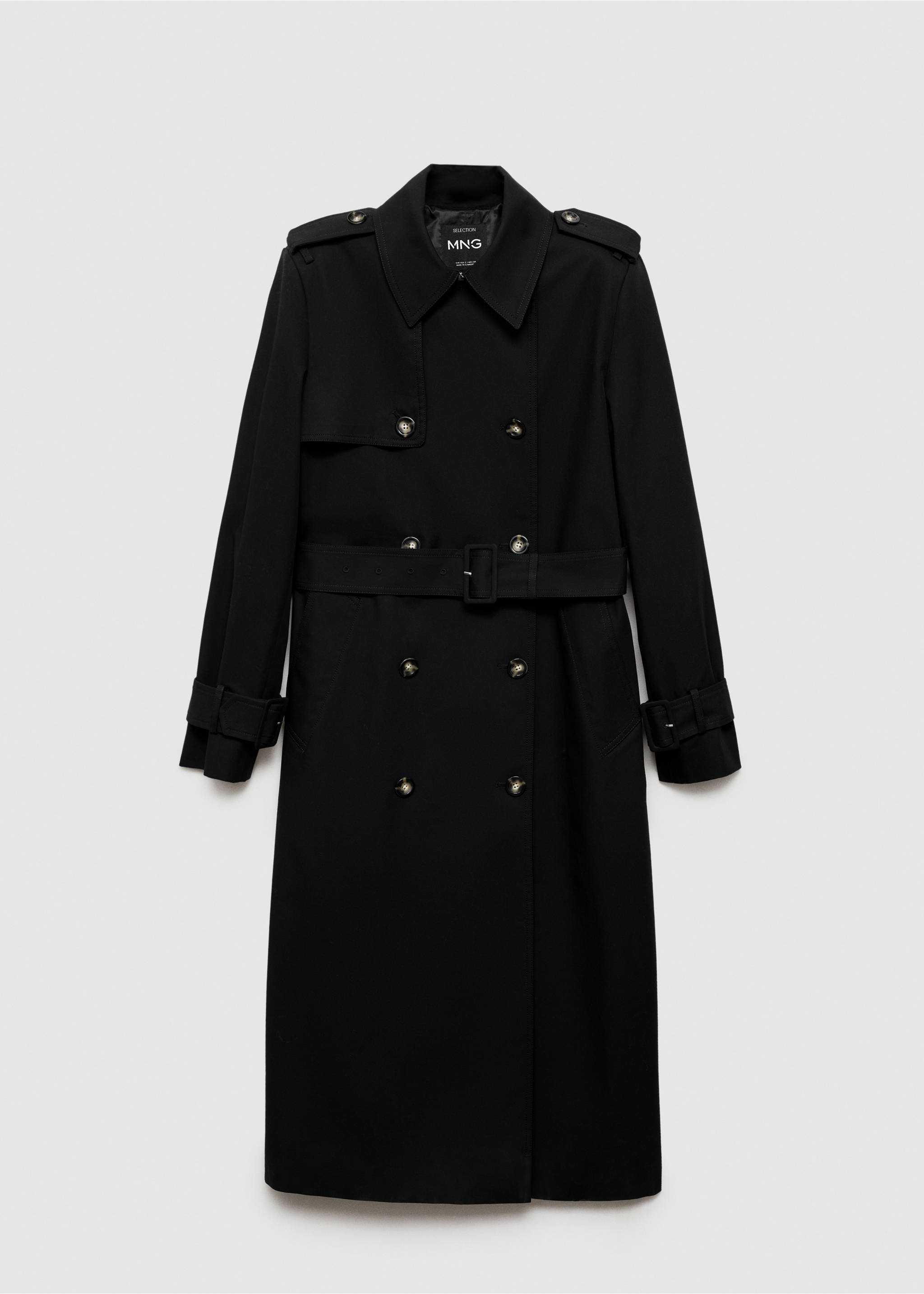 Double-breasted cotton trench coat - Article without model, Black. Ref: 77074764-00.