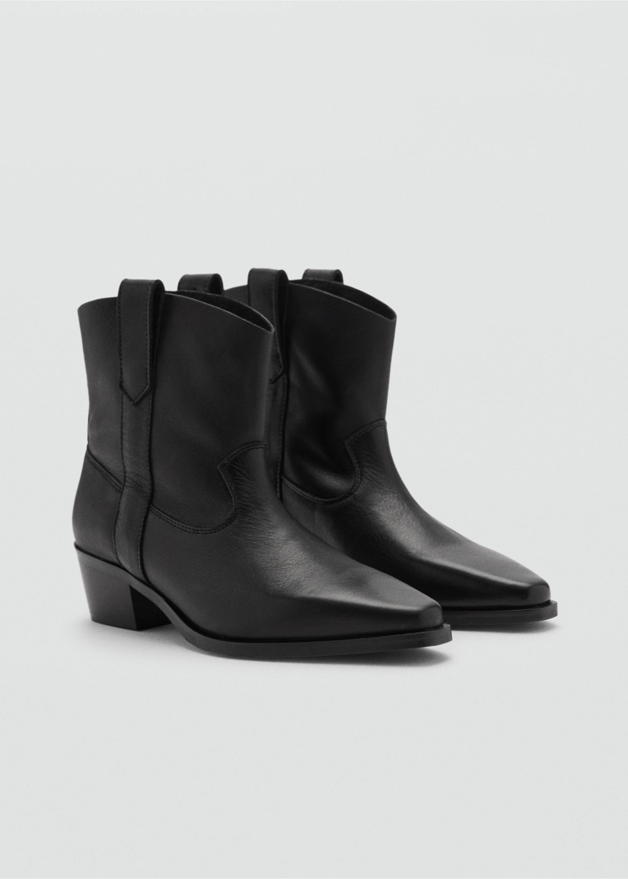 Leather cowboy ankle boots - Medium plane, Black. Ref: 77074767-00.