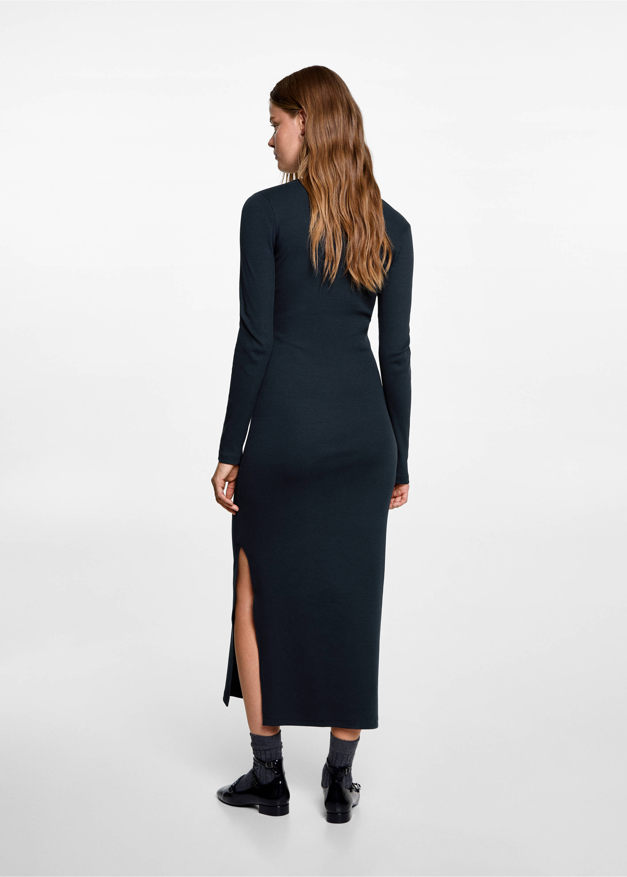 Midi-dress with teardrop neckline - Reverse of the article, Dark Navy. Ref: 77074786-00.