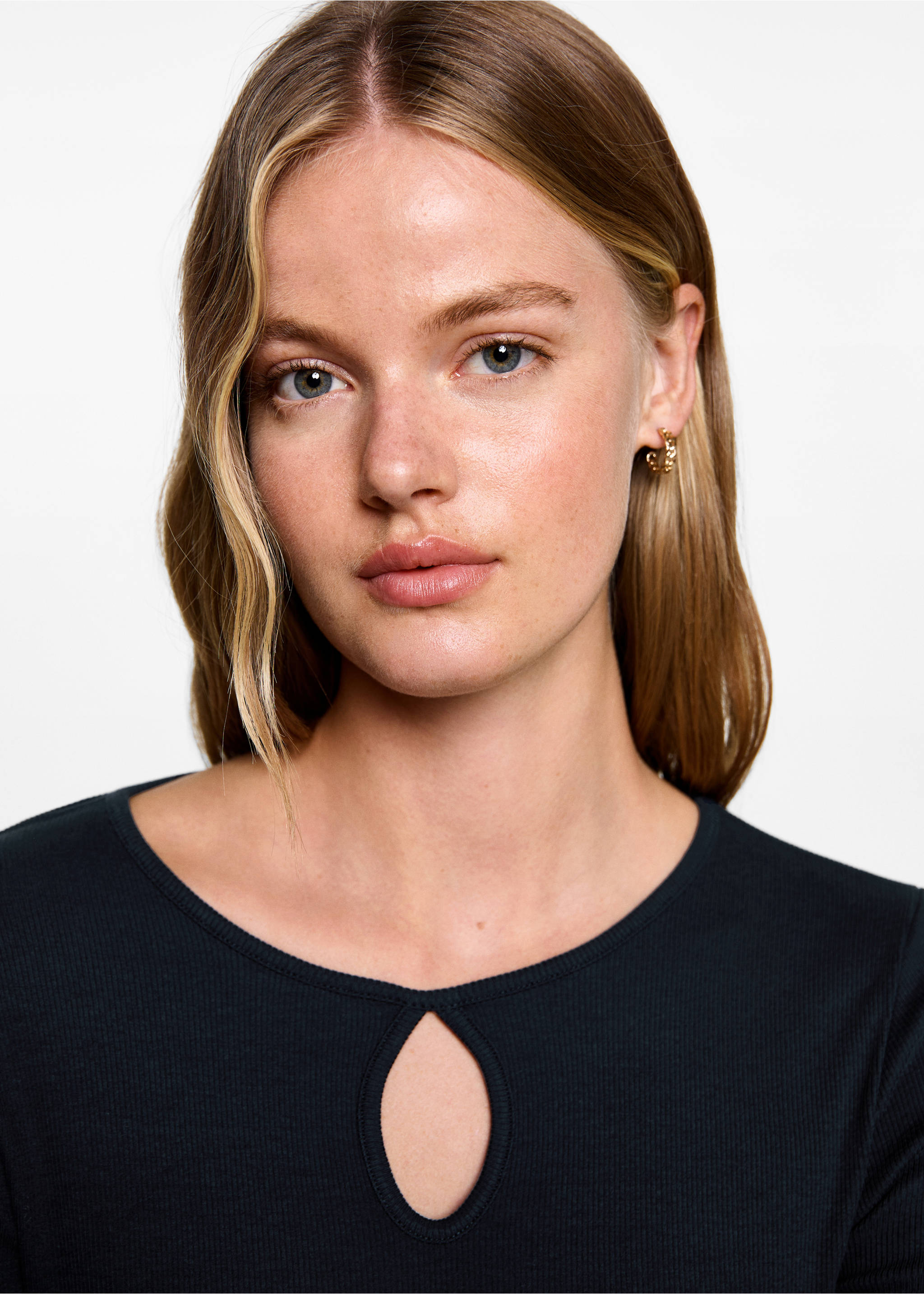 Midi-dress with teardrop neckline - Details of the article 1, Dark Navy. Ref: 77074786-00.