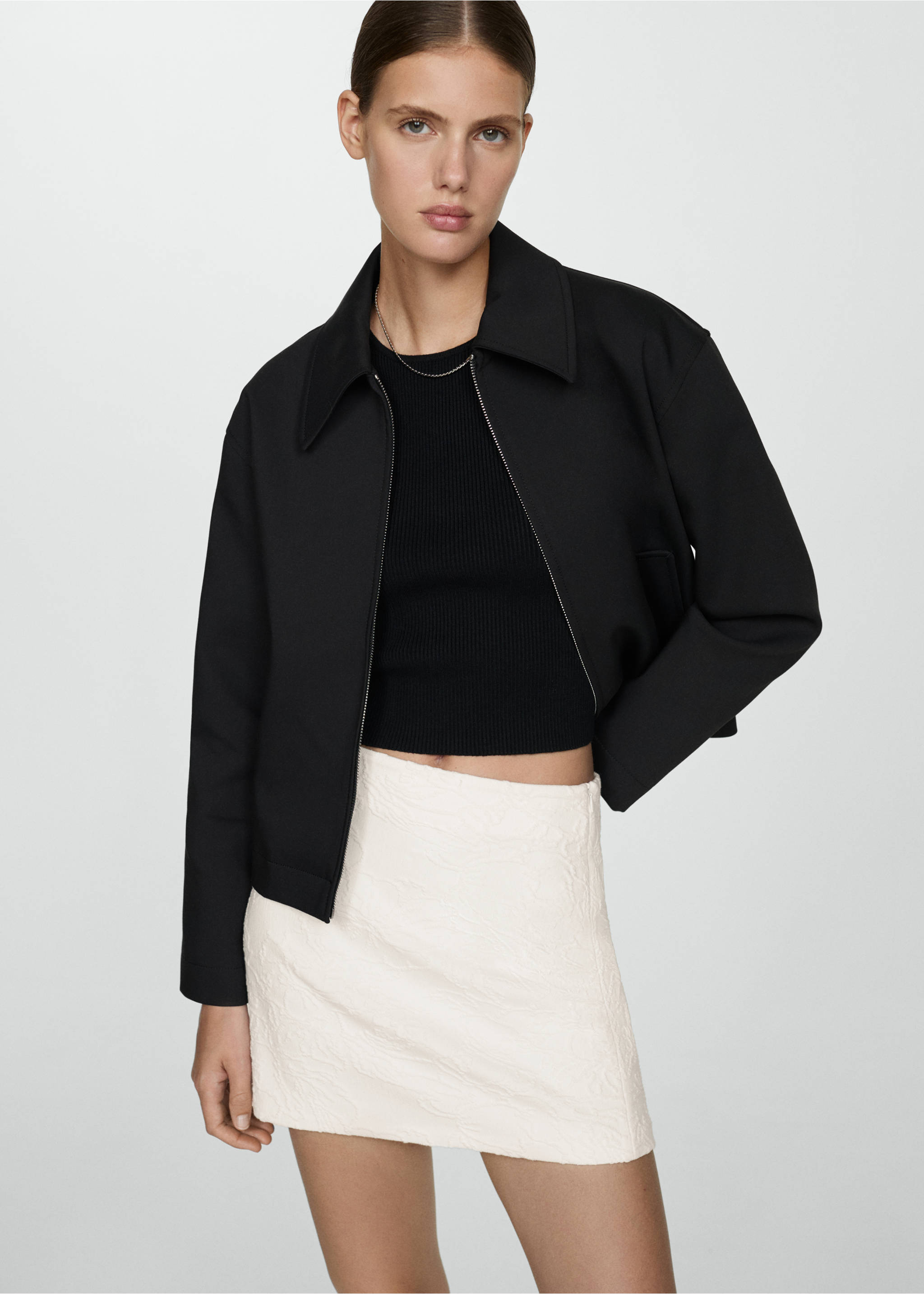 Textured straight-fit mini-skirt - Medium plane, Ecru. Ref: 77074795-00.