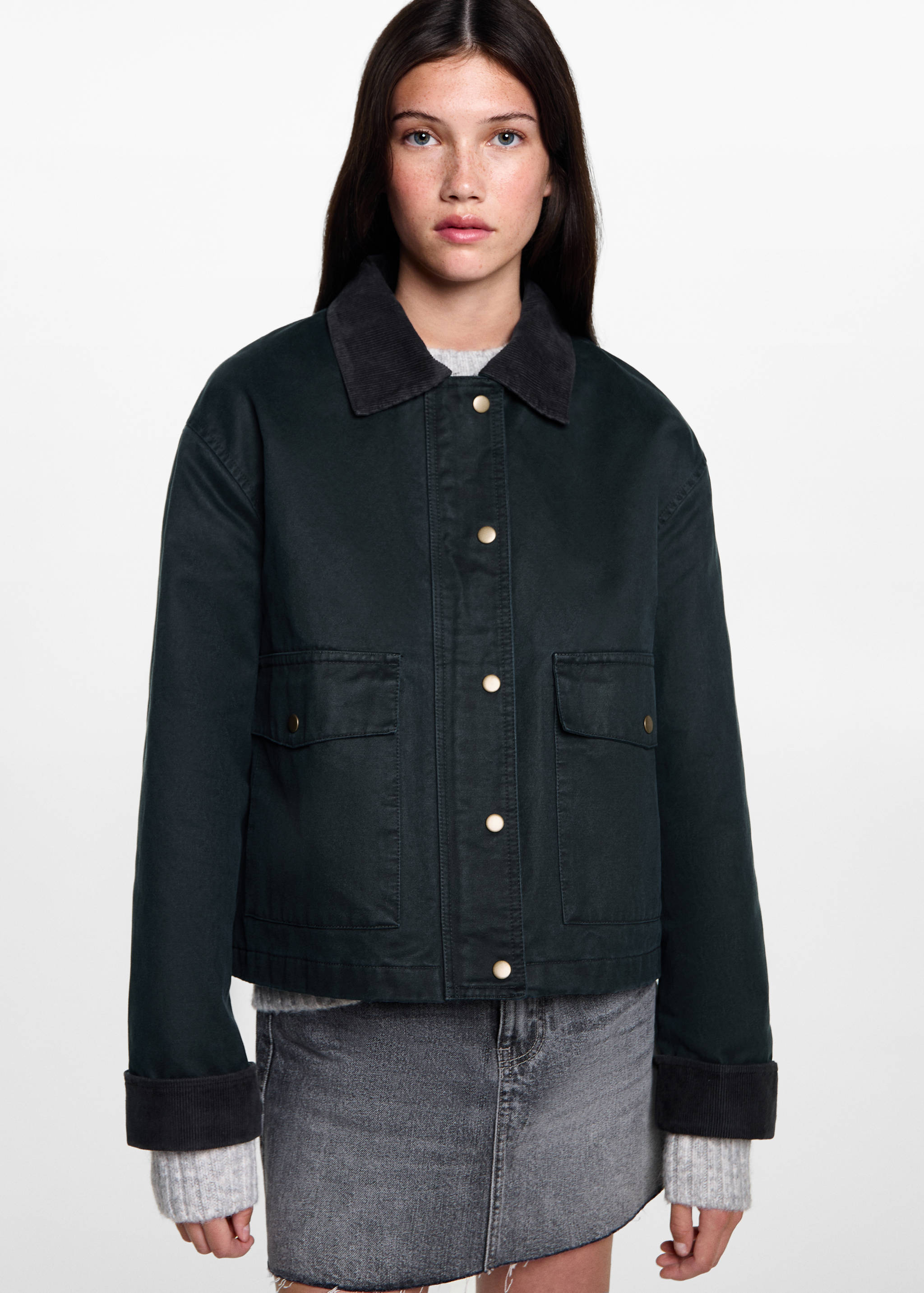 Waxed-effect short parka - Medium plane