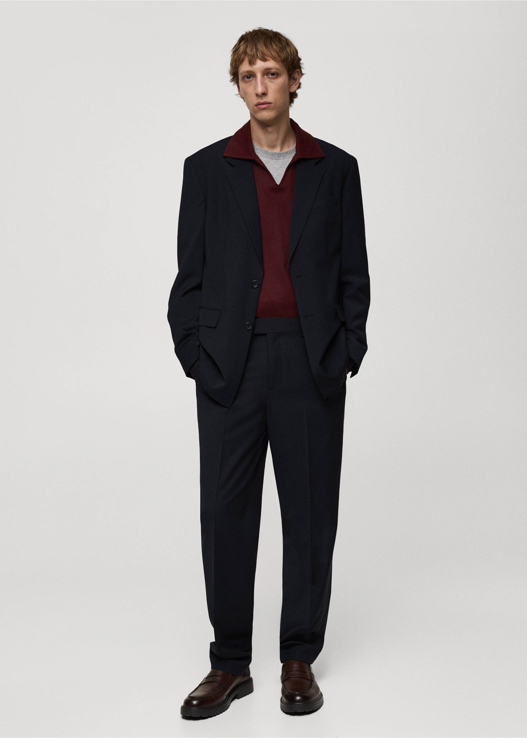 Regular-fit wool-blend suit pants - General plane, Dark Navy. Ref: 77075633-00.