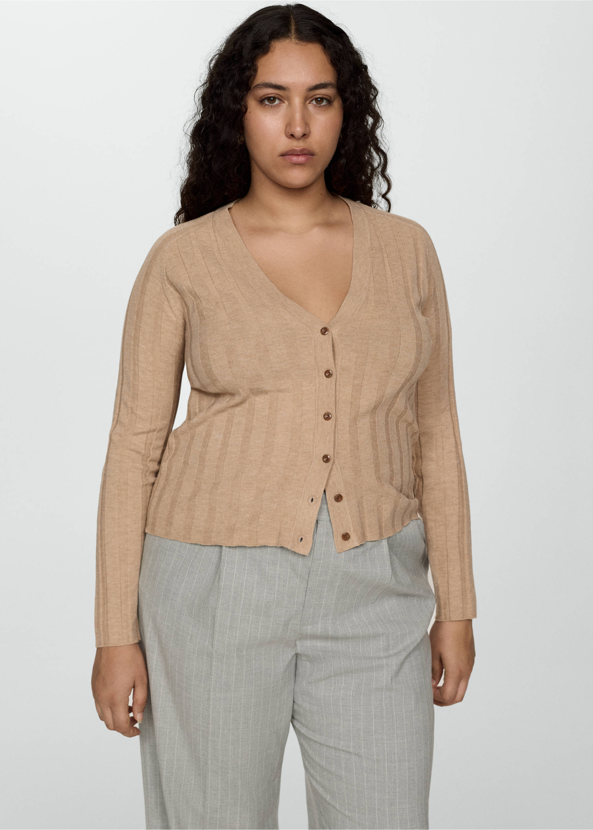 Button knit cardigan - Details of the article 5, Light/Pastel Grey. Ref: 77075645-00.