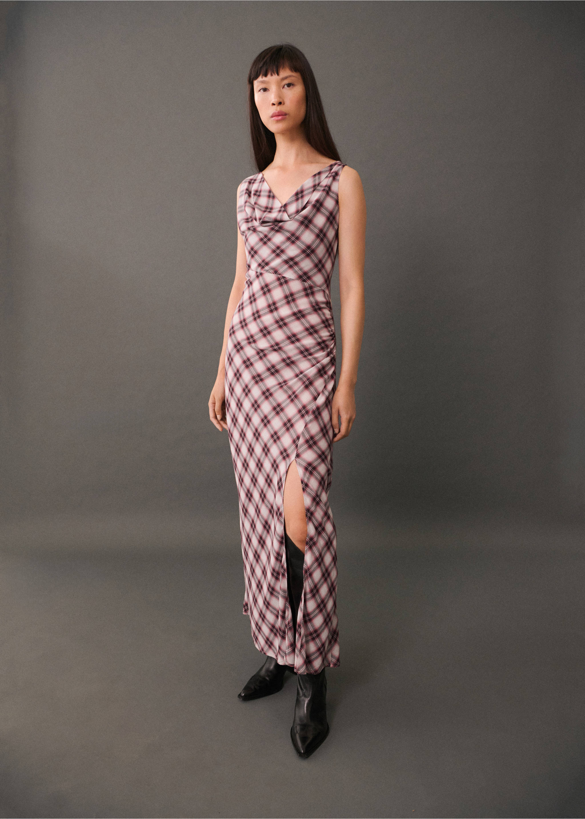 Geometric print long dress - General plane, Maroon. Ref: 77075646-00.