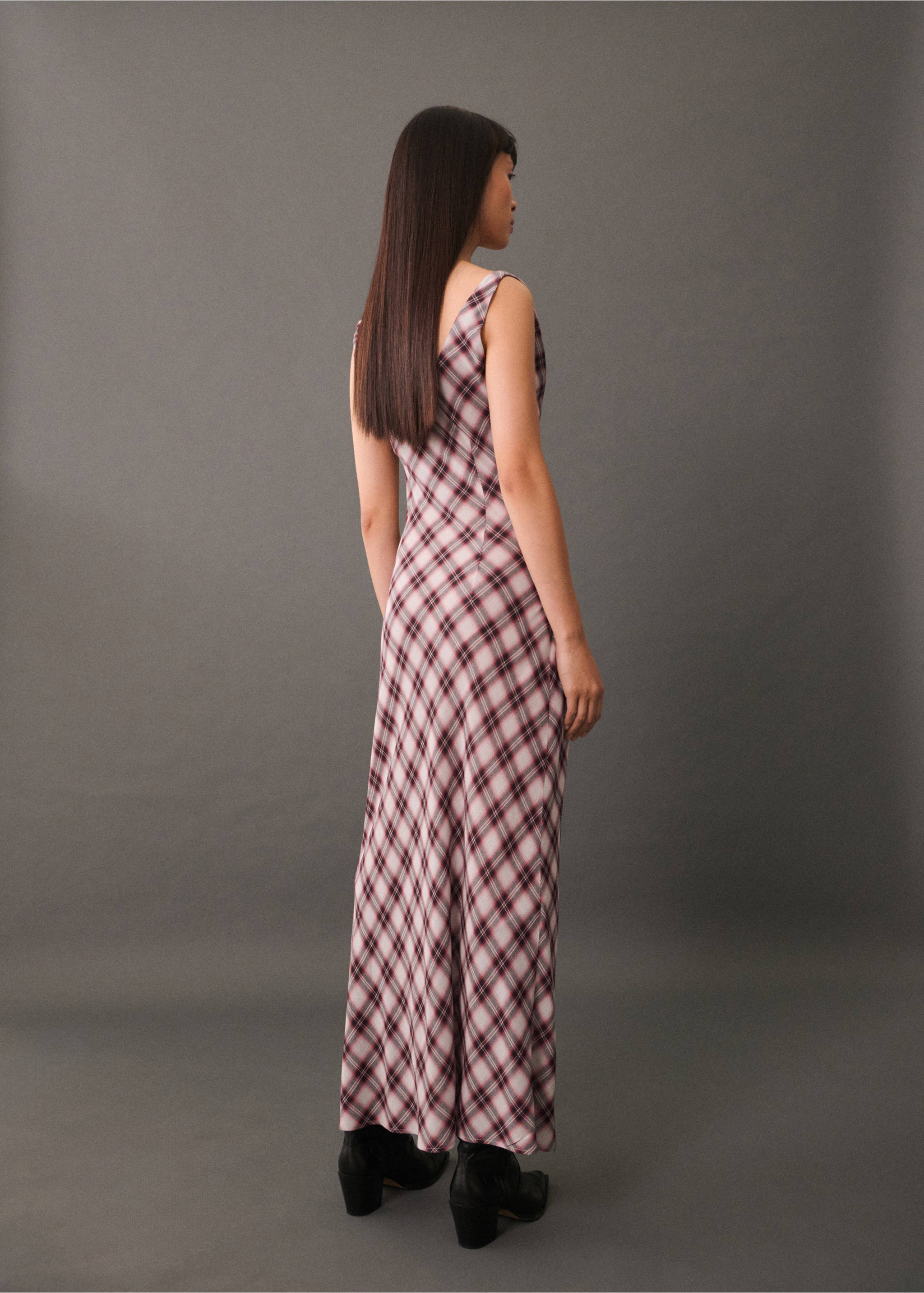 Geometric print long dress - Reverse of the article, Maroon. Ref: 77075646-00.