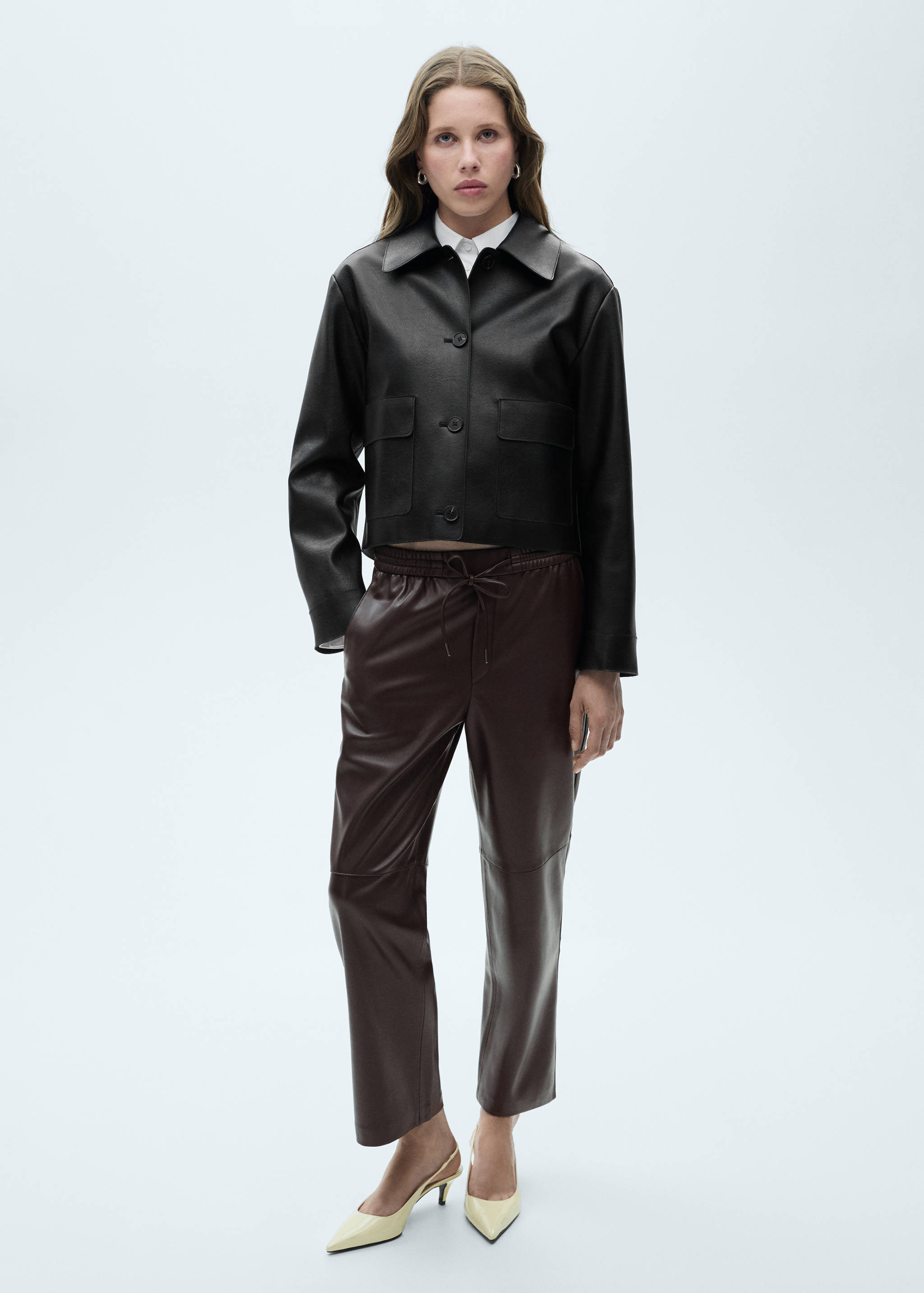 Faux-leather trousers with elastic waist - General plane