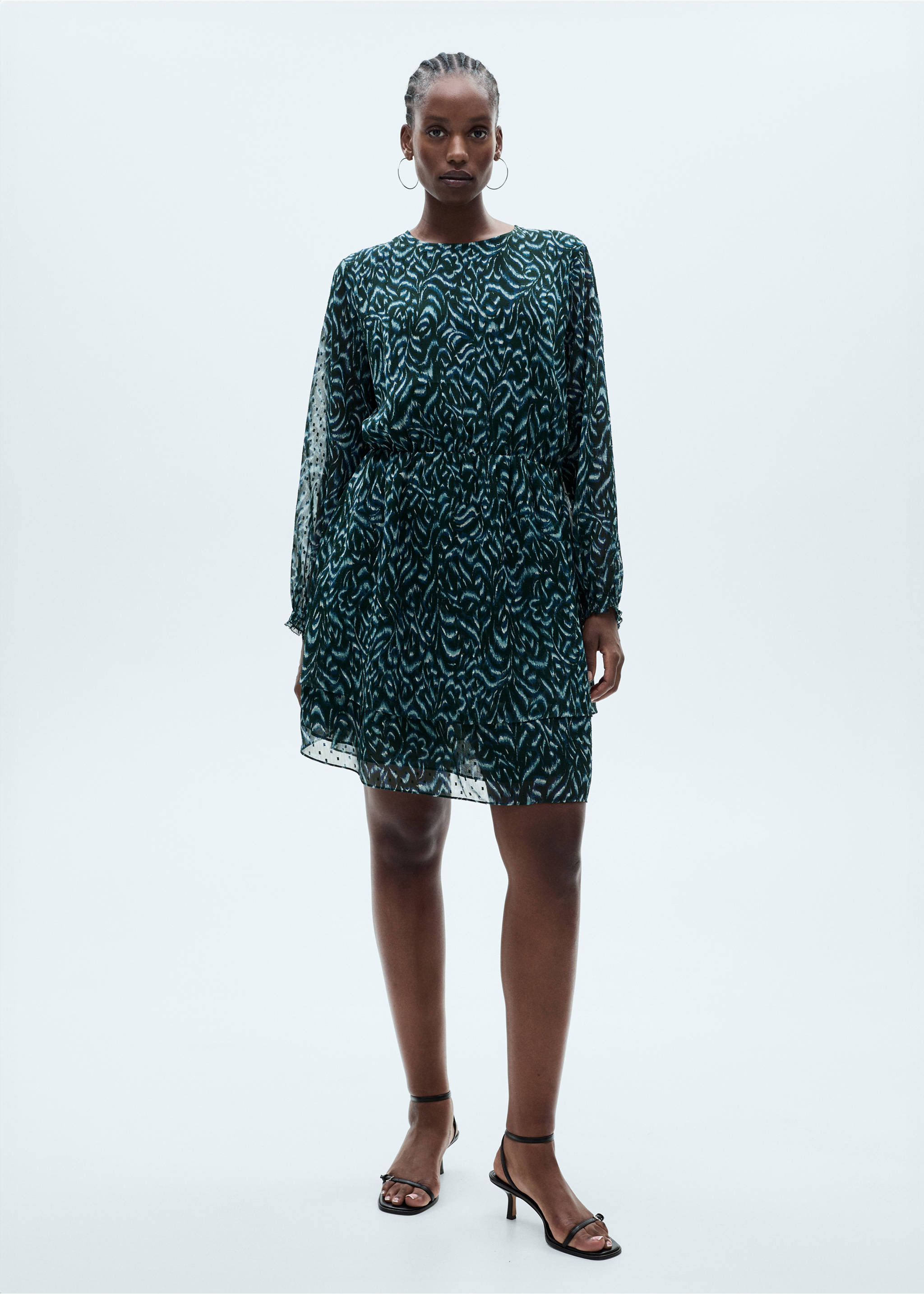 Robe courte imprimée volants - Détail de l'article 3, Vert. Ref: 77075656-00.