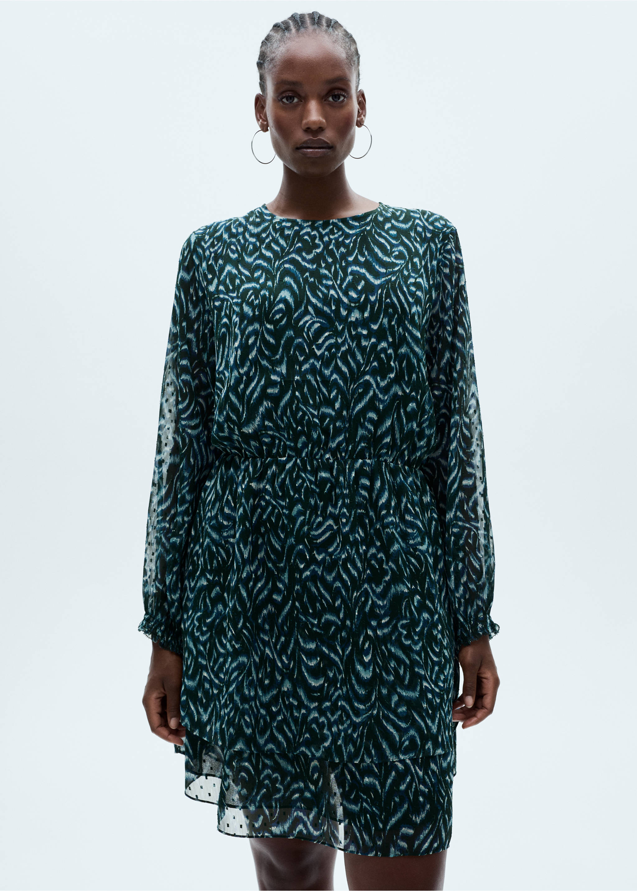 Robe courte imprimée volants - Détail de l'article 5, Vert. Ref: 77075656-00.