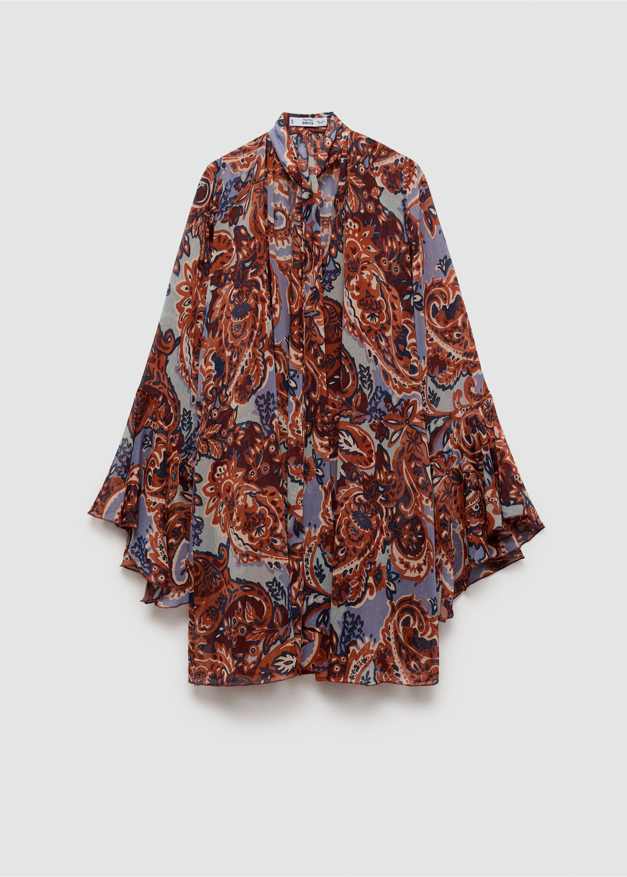 Ruffled paisley-print dress - Article without model, Brown. Ref: 77075672-00.