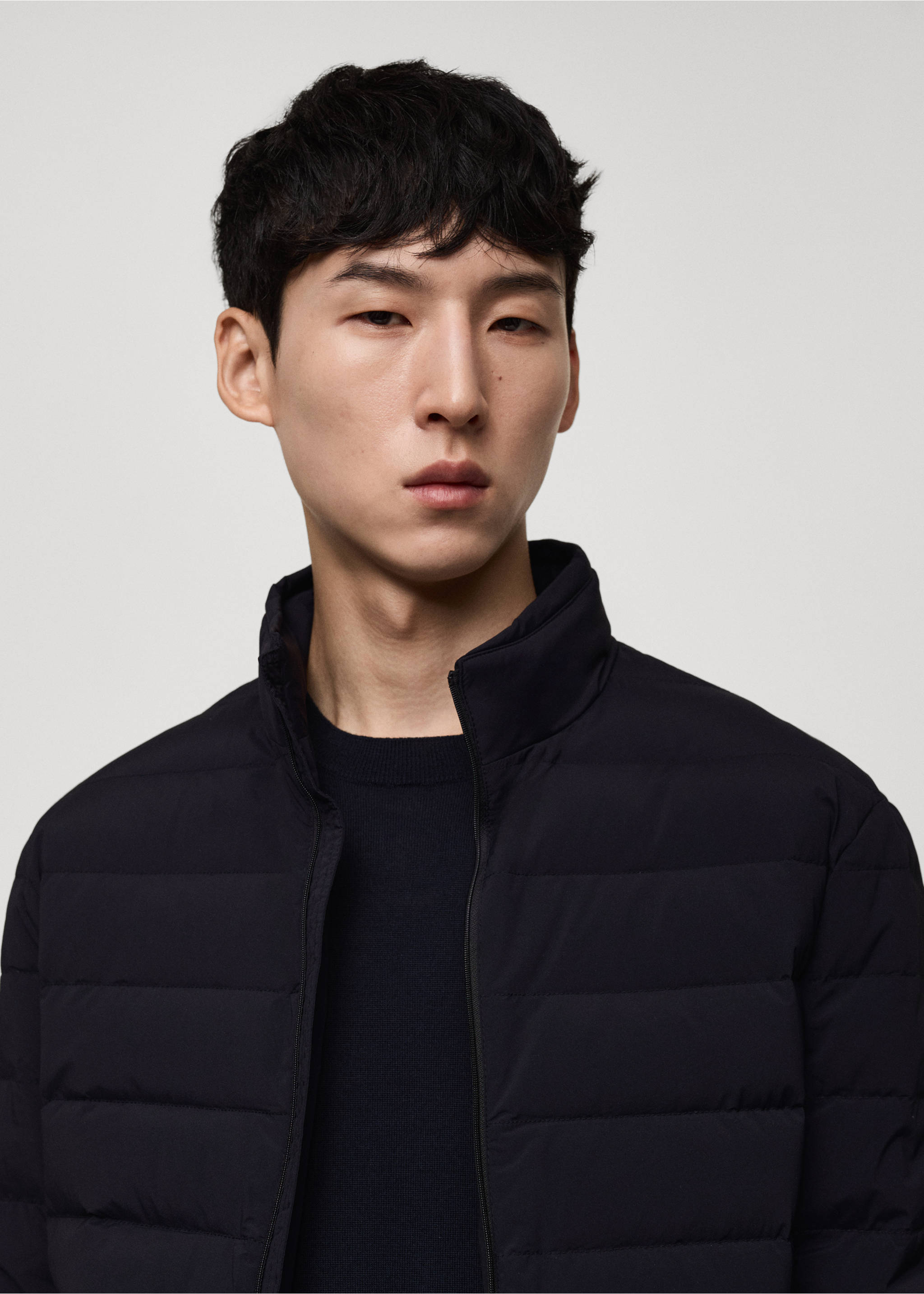 Quilted jacket with feather filling - Details of the article 1, Dark Navy. Ref: 77075959-00.