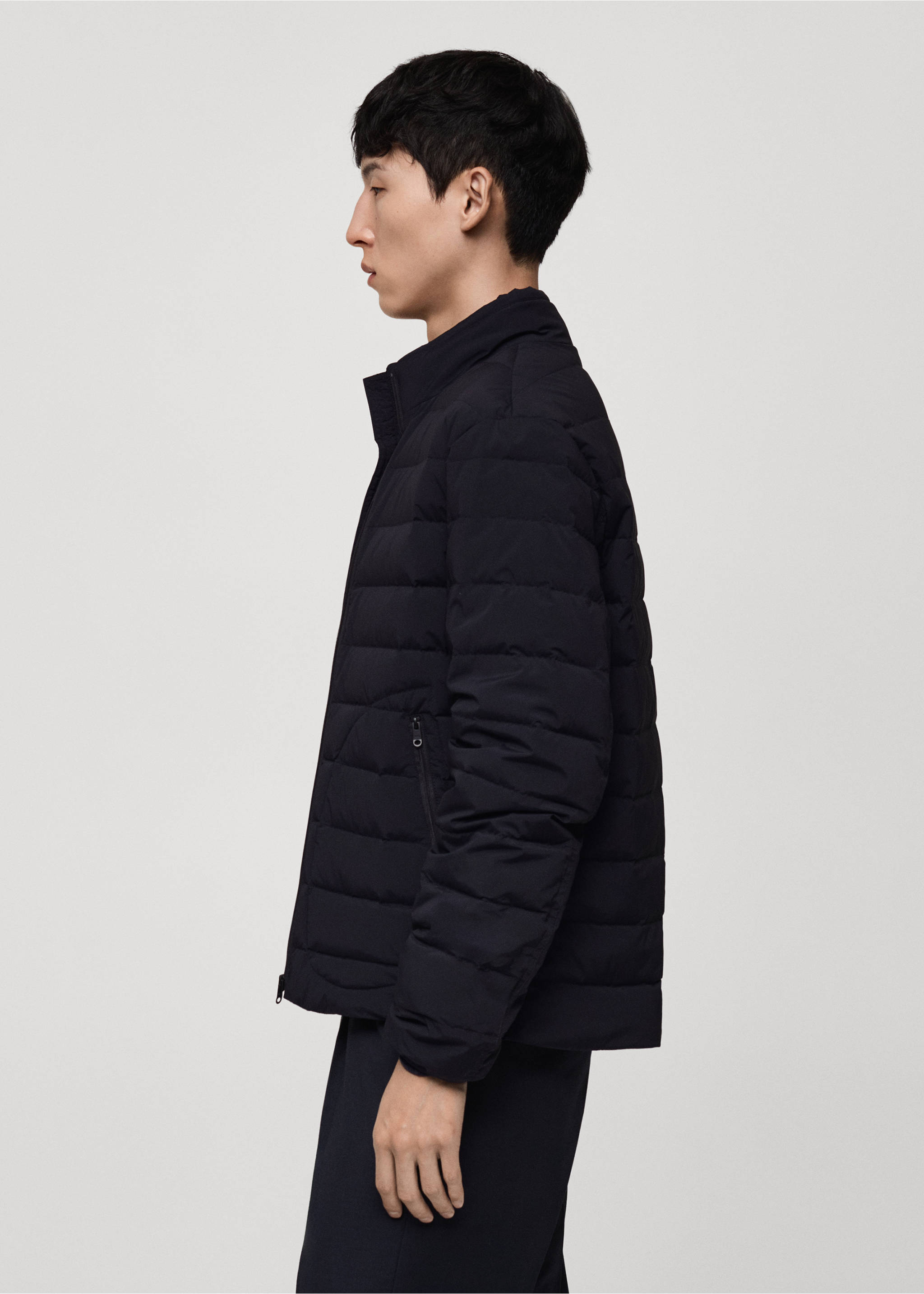 Quilted jacket with feather filling - Details of the article 2, Dark Navy. Ref: 77075959-00.