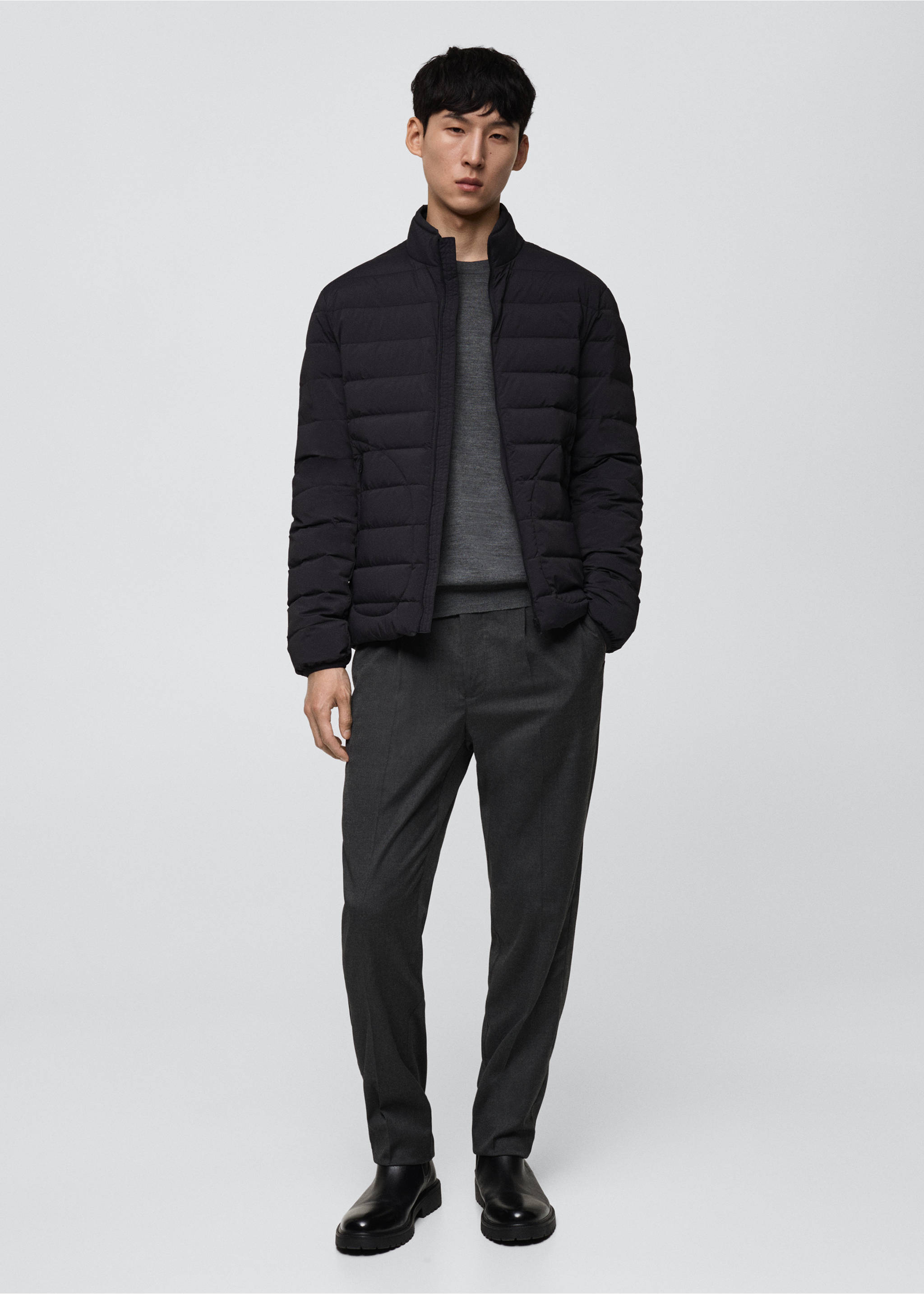 Quilted jacket with feather filling - General plane, Charcoal. Ref: 77075959-00.