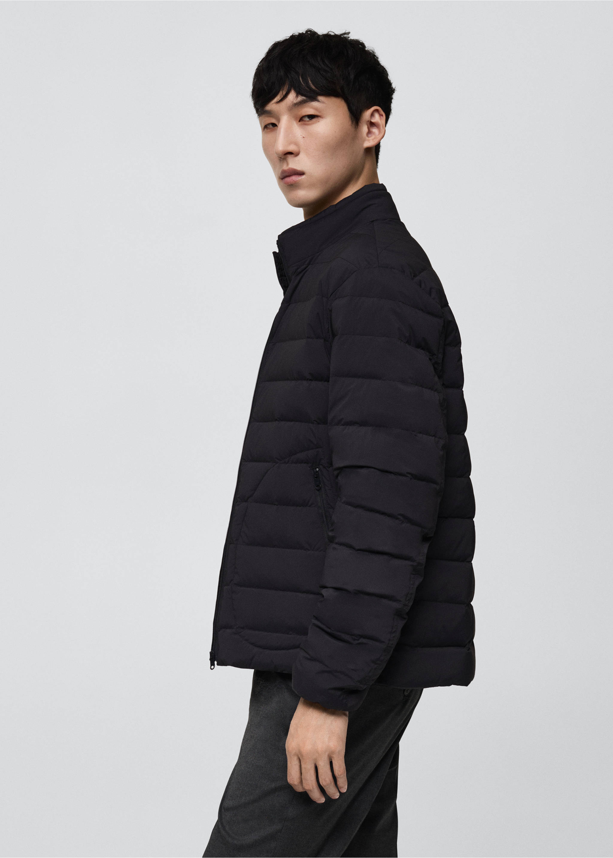 Quilted jacket with feather filling - Details of the article 2, Charcoal. Ref: 77075959-00.