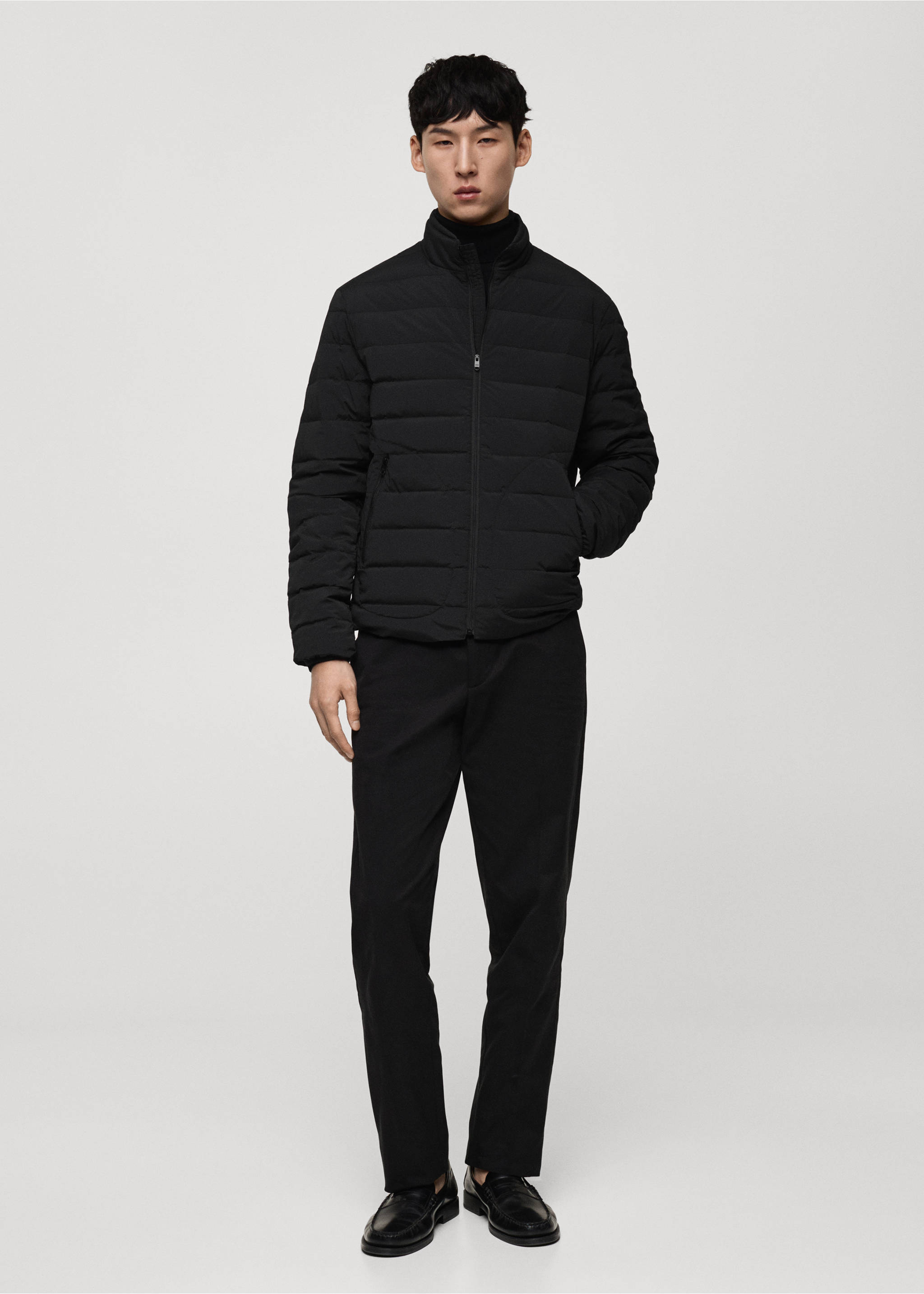 Quilted jacket with feather filling - General plane, Black. Ref: 77075959-00.