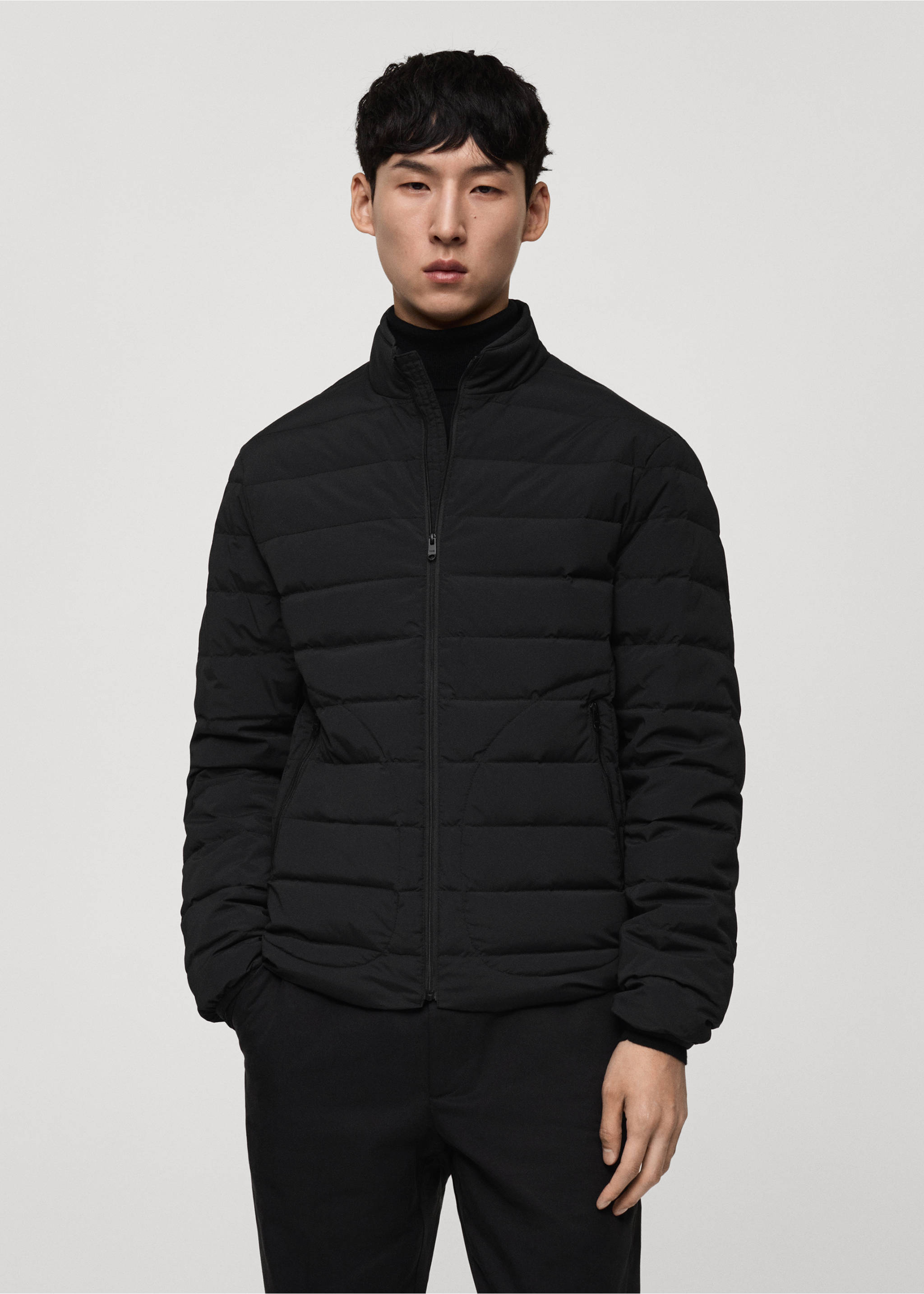 Quilted jacket with feather filling - Medium plane, Black. Ref: 77075959-00.