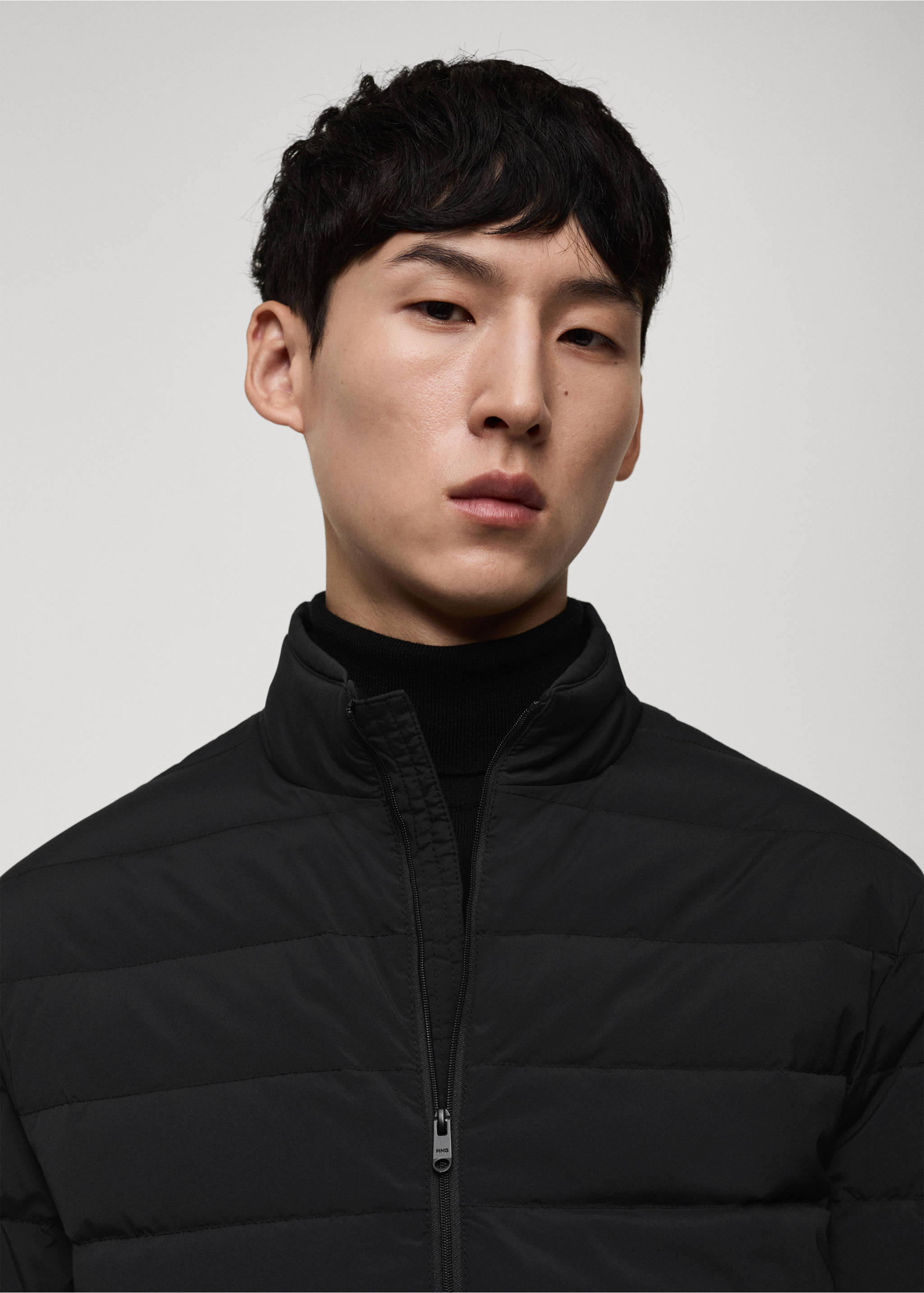 Quilted jacket with feather filling - Details of the article 1, Black. Ref: 77075959-00.