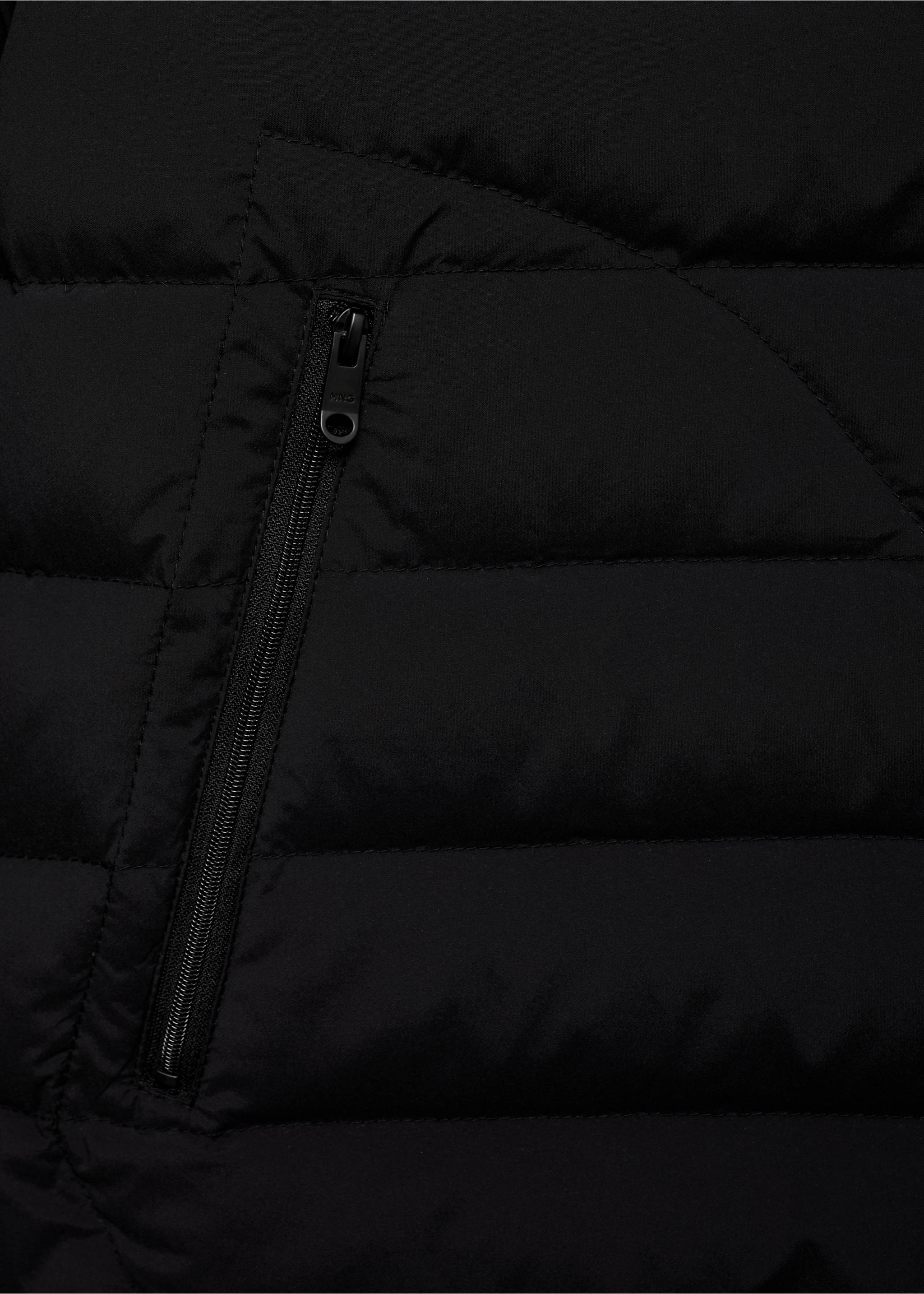 Quilted jacket with feather filling - Details of the article 8, Black. Ref: 77075959-00.