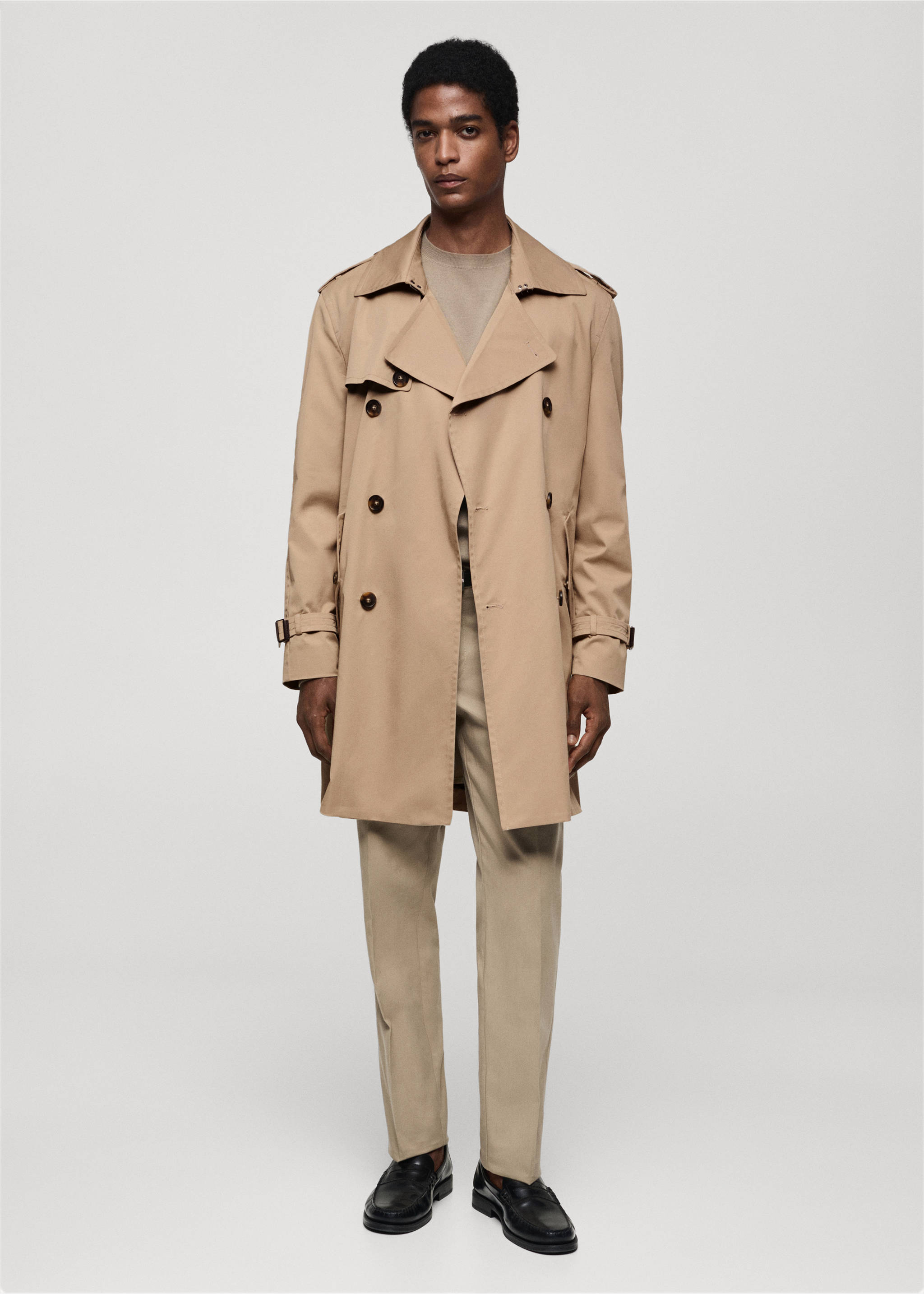 Waterafstotende trenchcoat met ceintuur - Overzichtstekening, Open beige. Ref: 77075961-00.