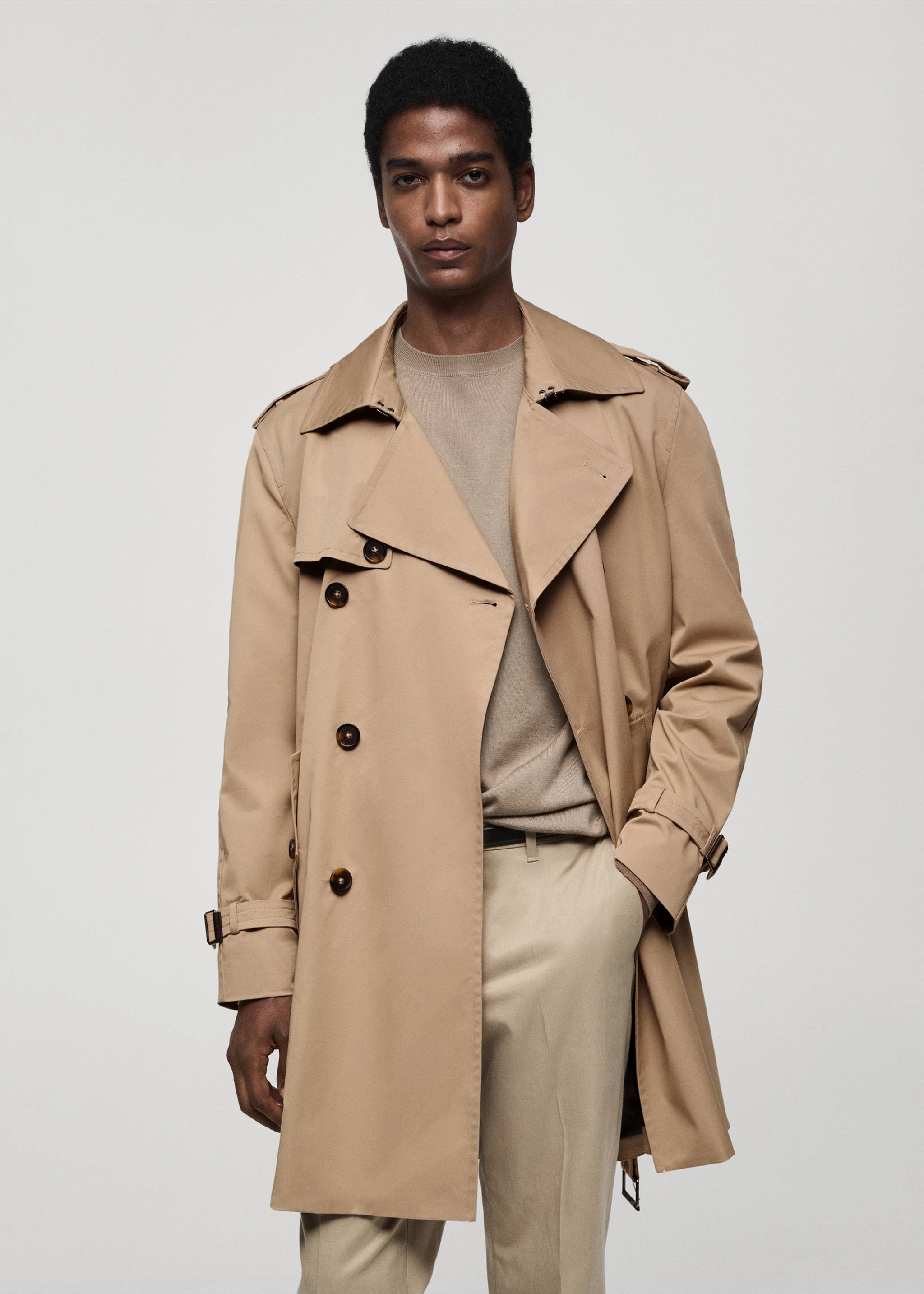 Waterafstotende trenchcoat met ceintuur - Middenvlak, Open beige. Ref: 77075961-00.