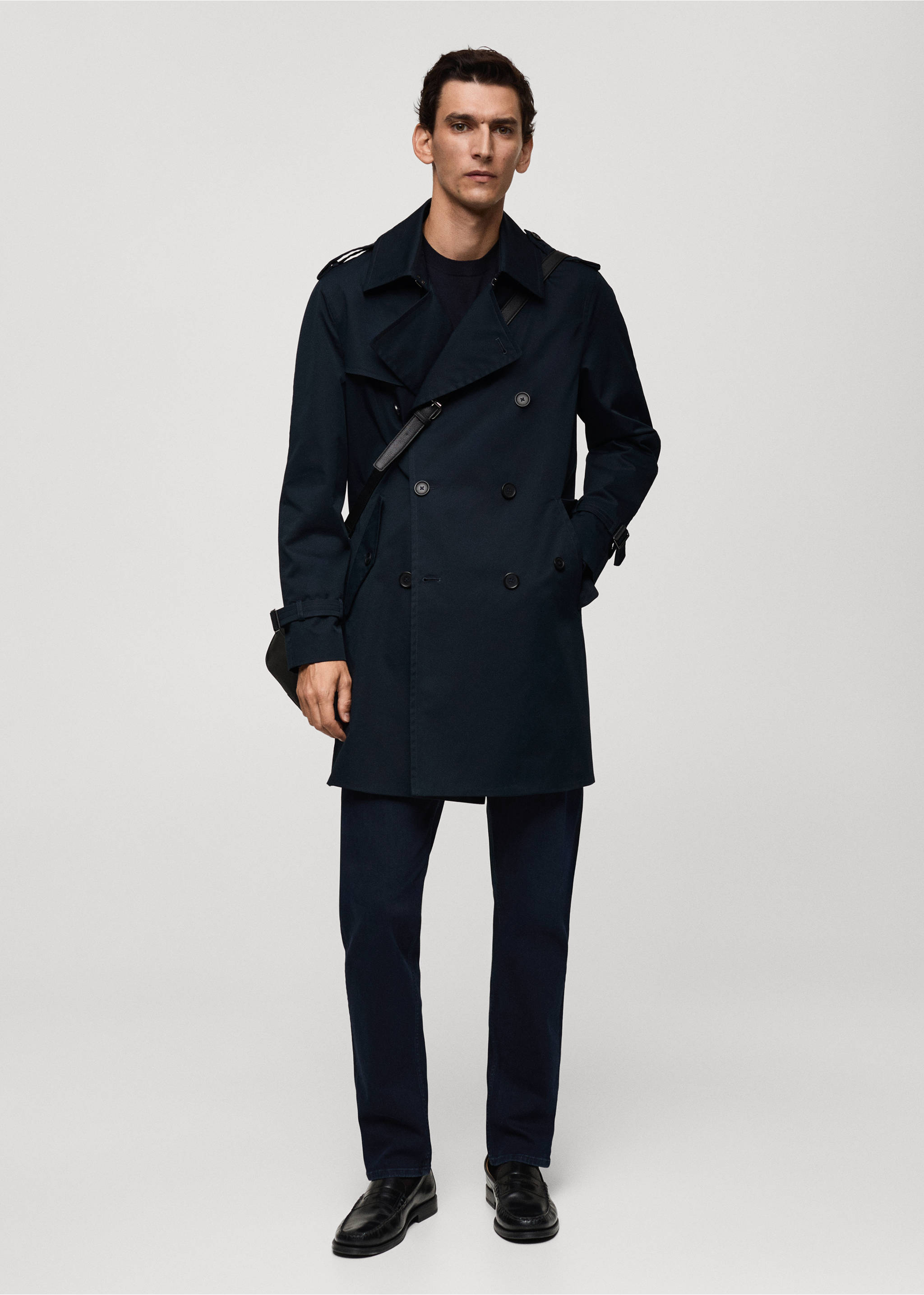 Water-repellent belted trench coat - General plane, Dark Navy. Ref: 77075961-00.
