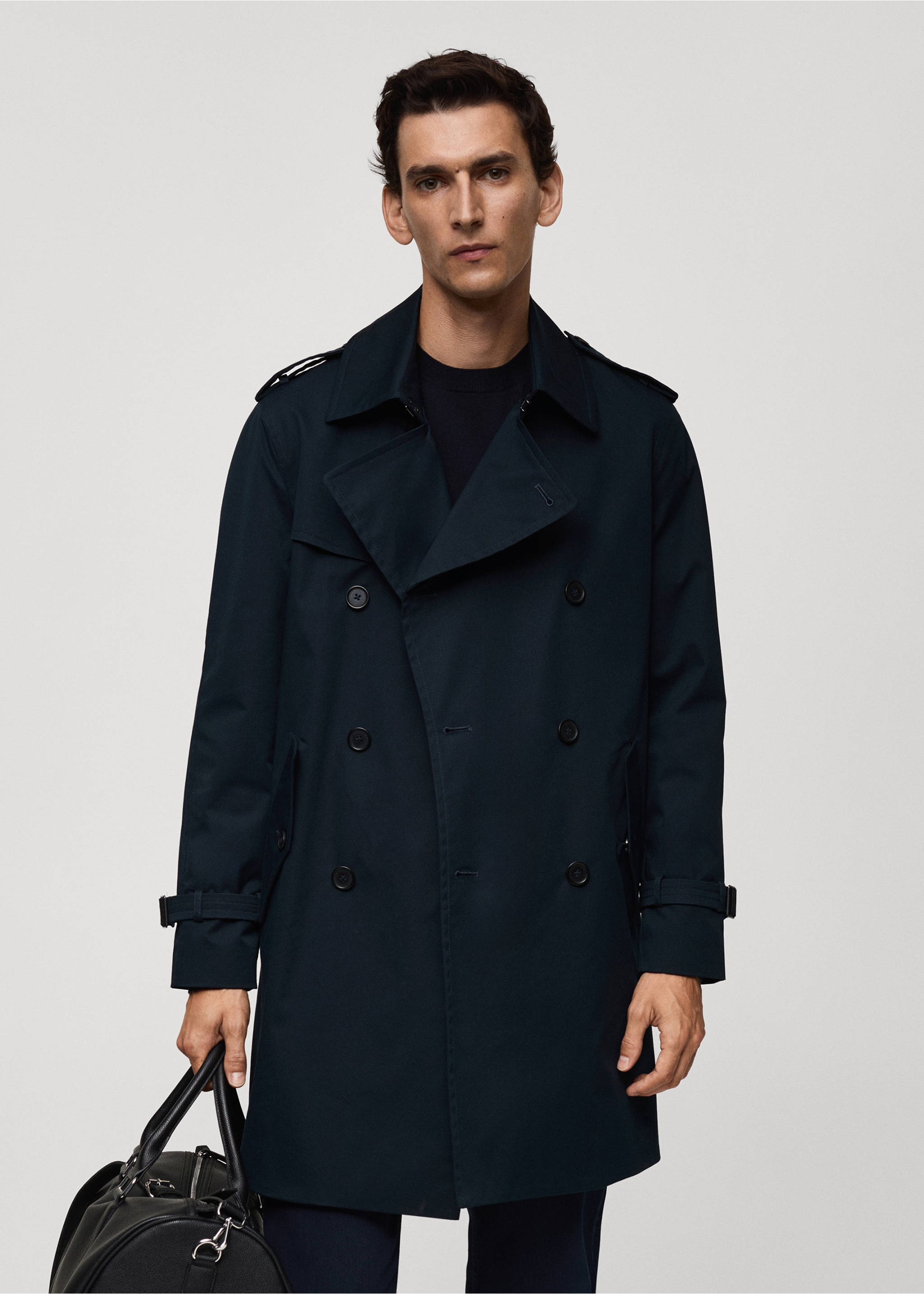 Water-repellent belted trench coat - Medium plane, Dark Navy. Ref: 77075961-00.