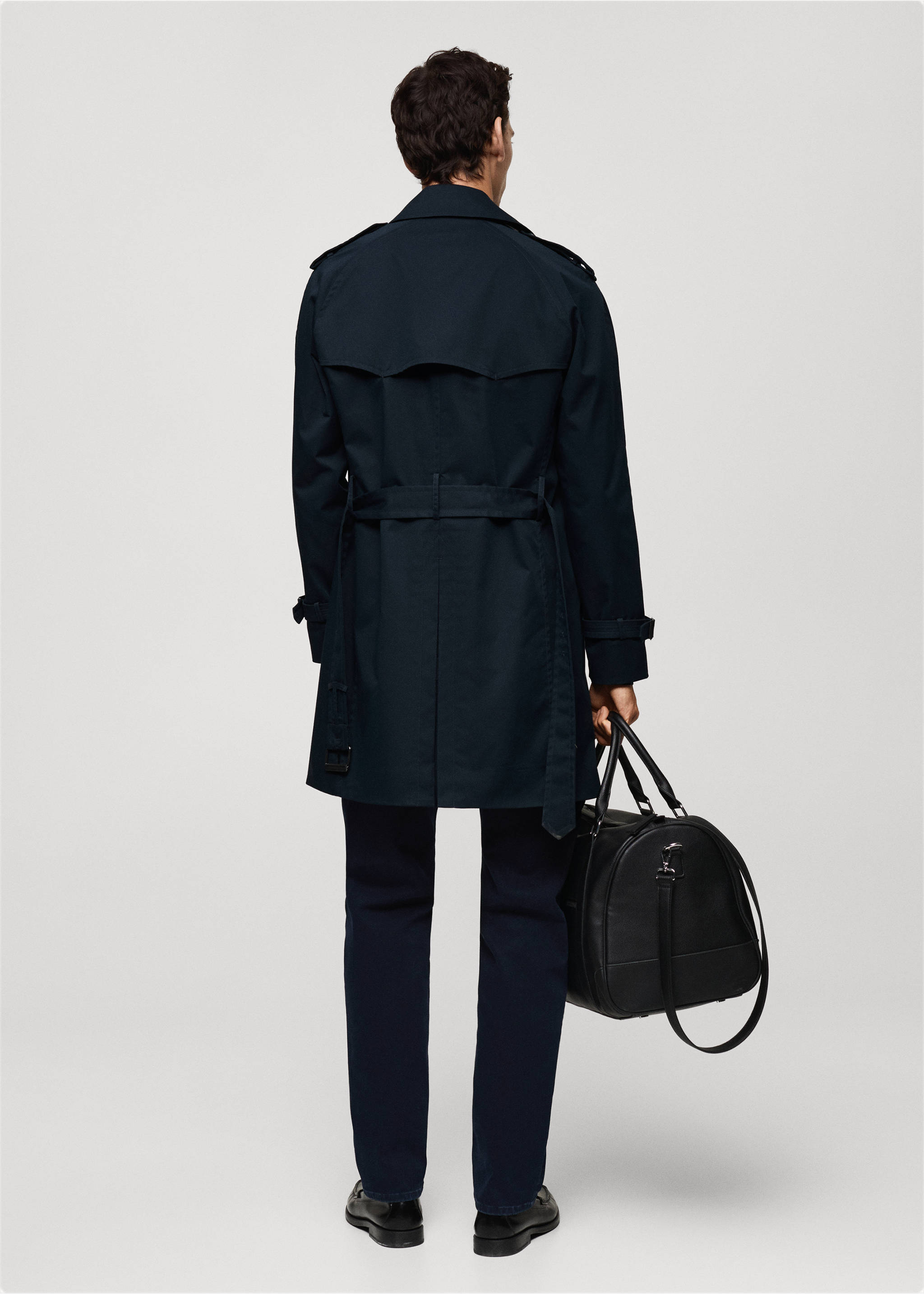 Water-repellent belted trench coat - Reverse of the article, Dark Navy. Ref: 77075961-00.