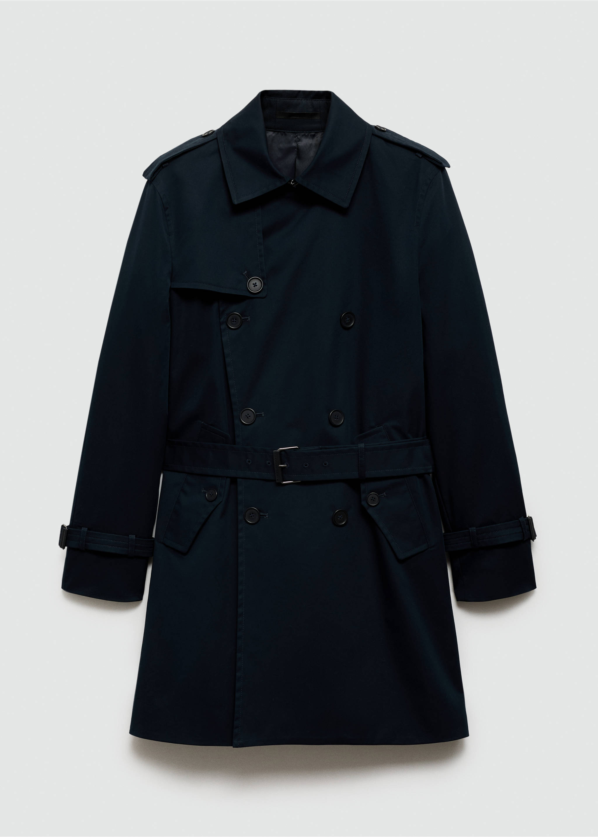 Water-repellent belted trench coat - Article without model, Dark Navy. Ref: 77075961-00.