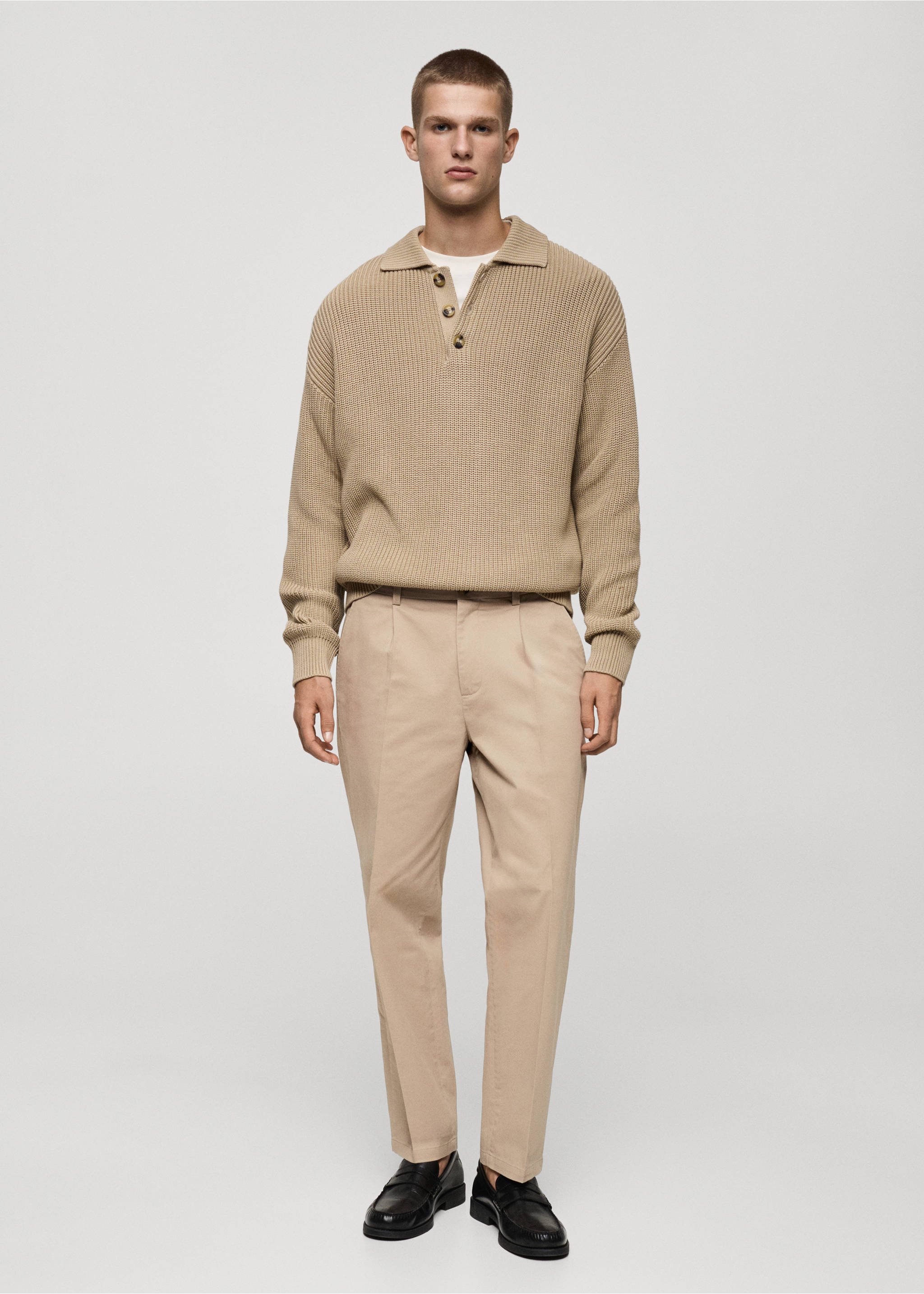 Pantalón regular fit algodón pinzas - Plano general, Crudo. Ref: 77075962-00.