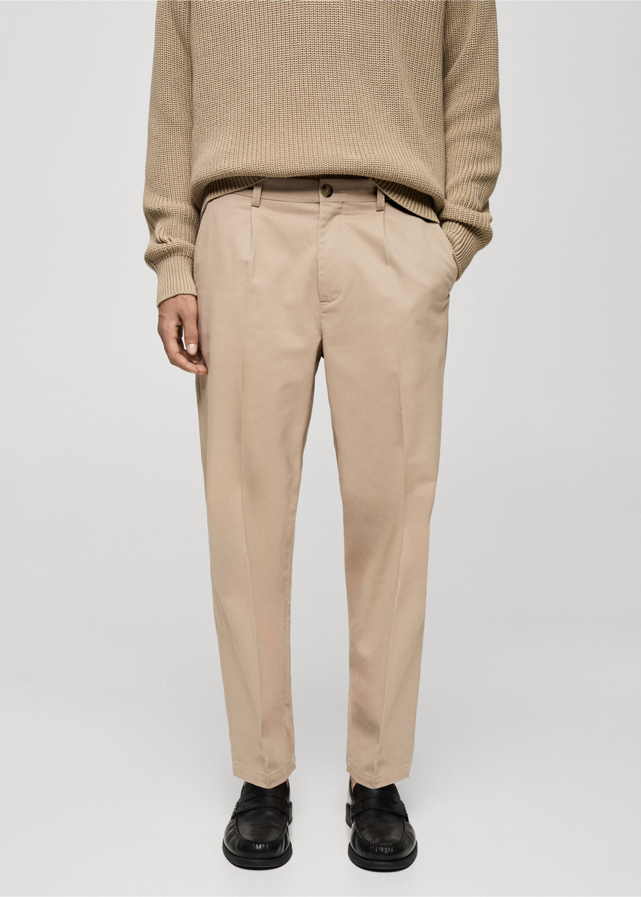 Pantalón regular fit algodón pinzas - Plano medio, Crudo. Ref: 77075962-00.