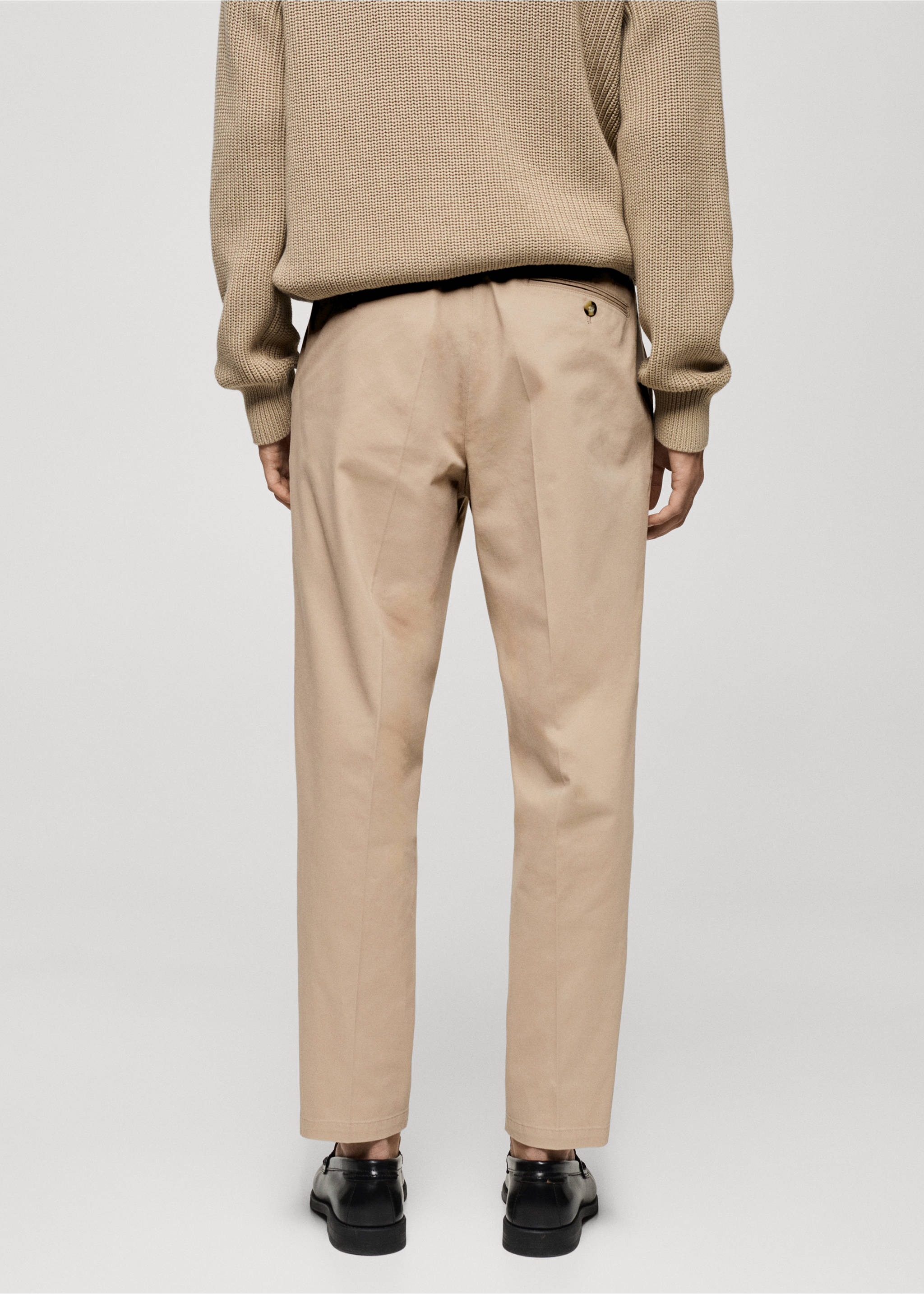 Pantalón regular fit algodón pinzas - Reverso del artículo, Crudo. Ref: 77075962-00.