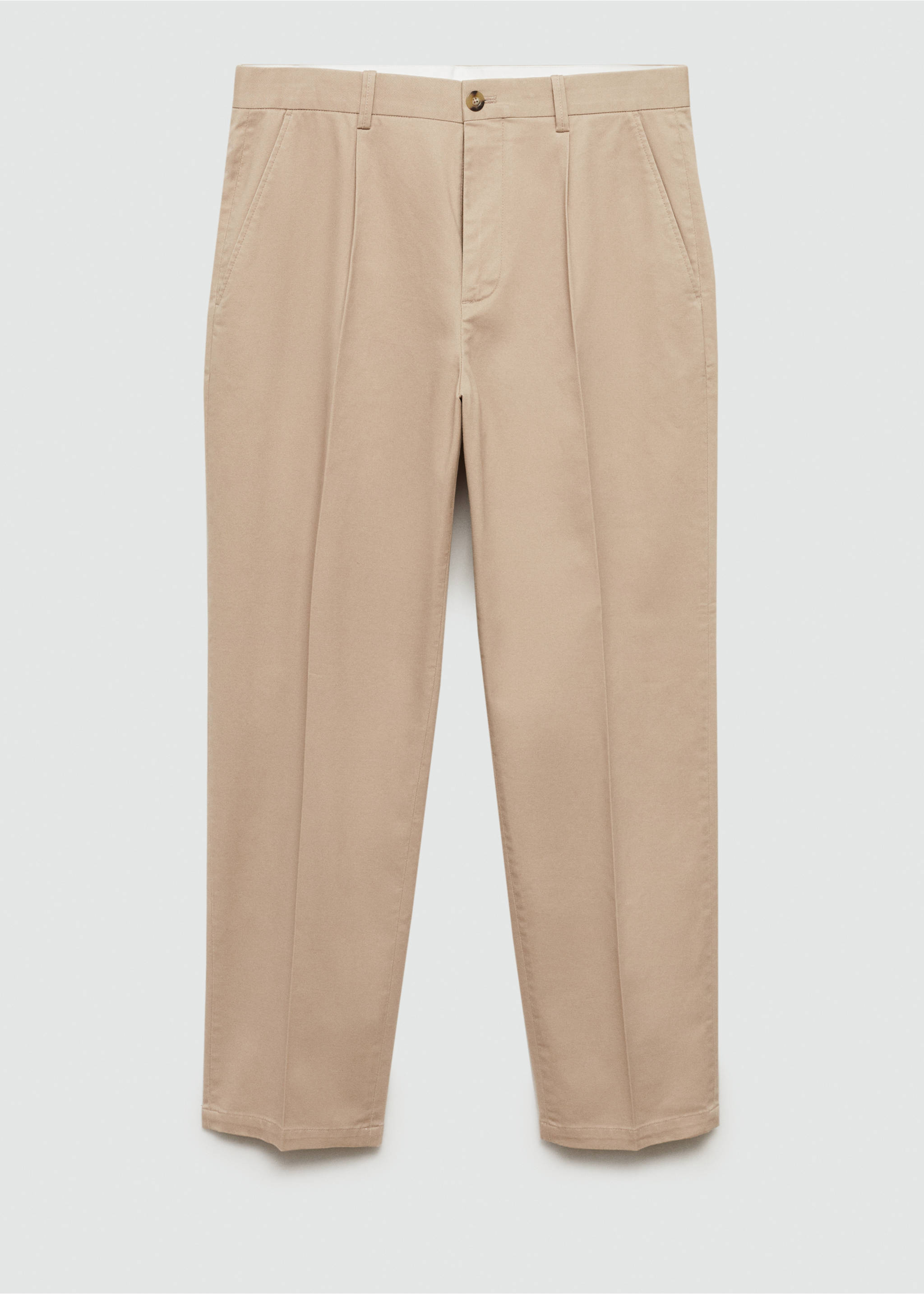 Regular fit pleated cotton trousers - Article without model, Ecru. Ref: 77075962-00.