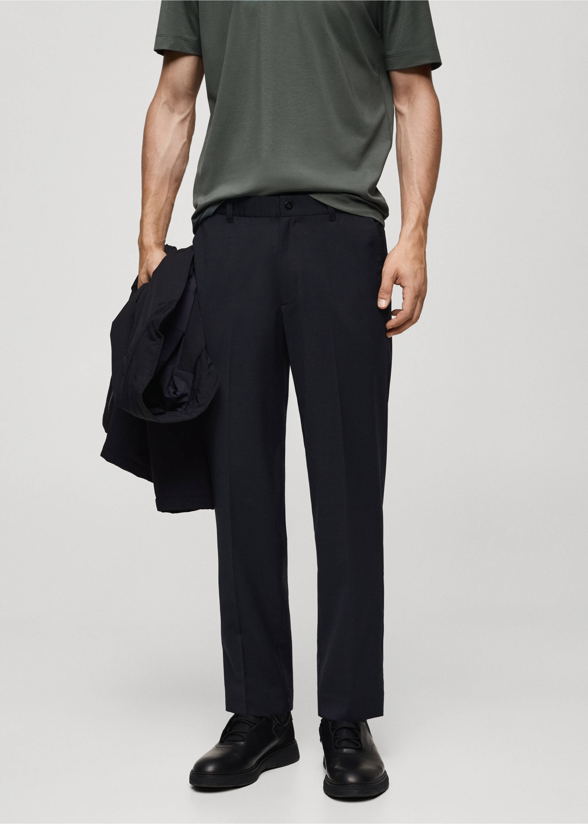 Pantalon slim-fit comfort stretch Coolmax® - Plan moyen, Bleu marine foncé. Ref: 77075963-00.