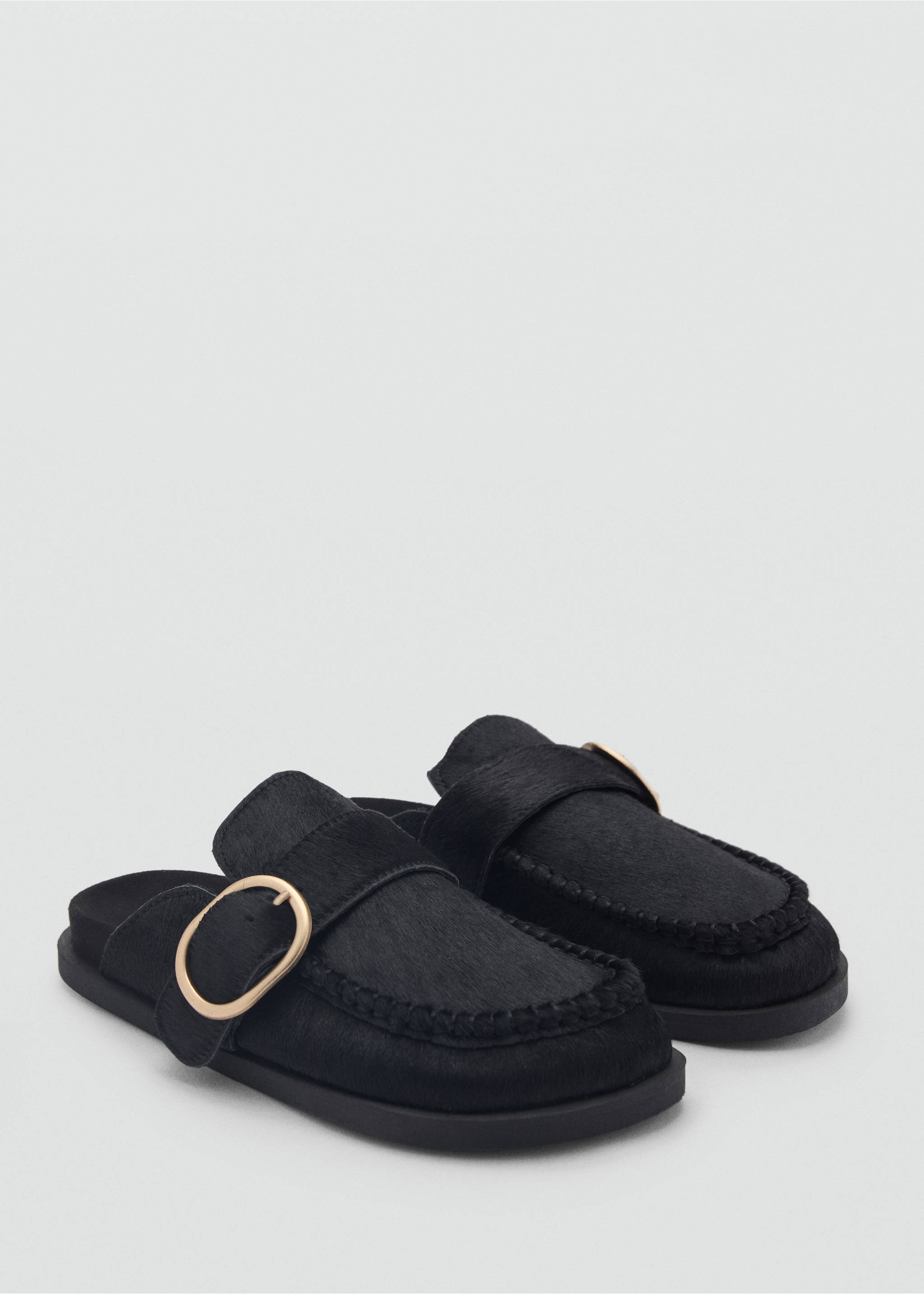 Leren klomp met gesp - Middenvlak, Zwart. Ref: 77075975-00.