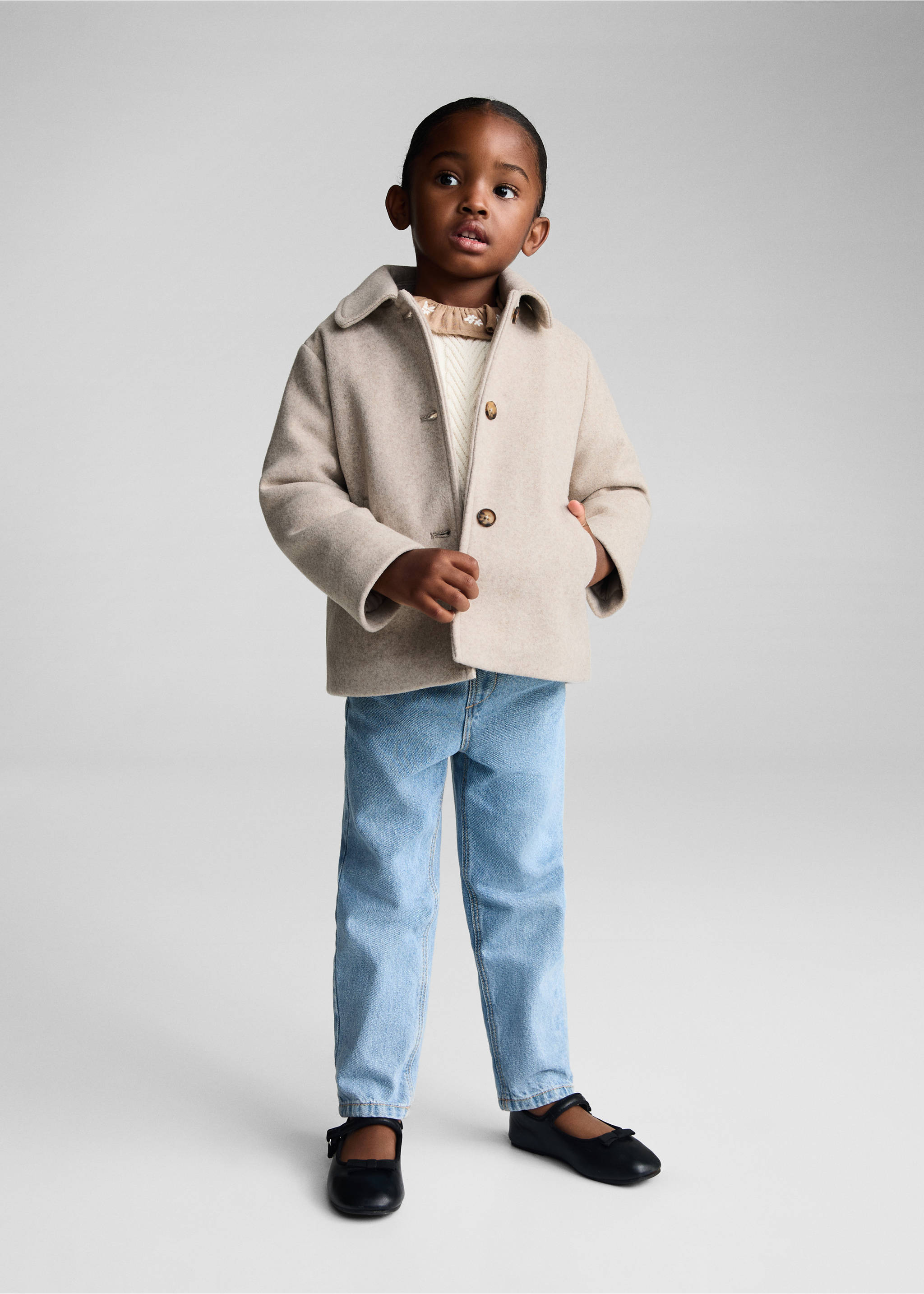 Krótki płaszcz flauszowy - Plan ogólny, Kremowy / écru. Ref: 77075976-00.