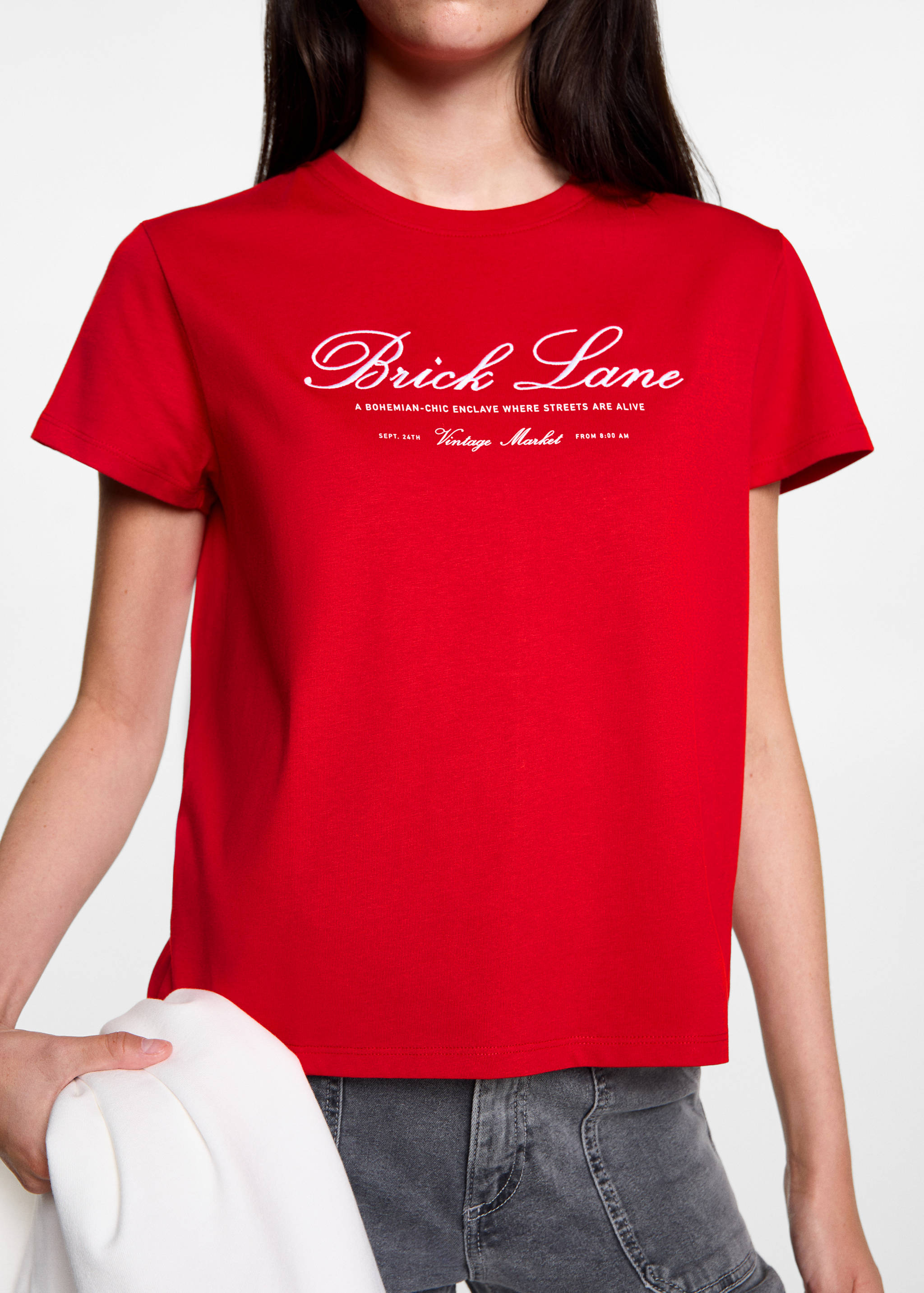 Baumwoll-T-Shirt mit besticktem Detail - Detail des Artikels 6