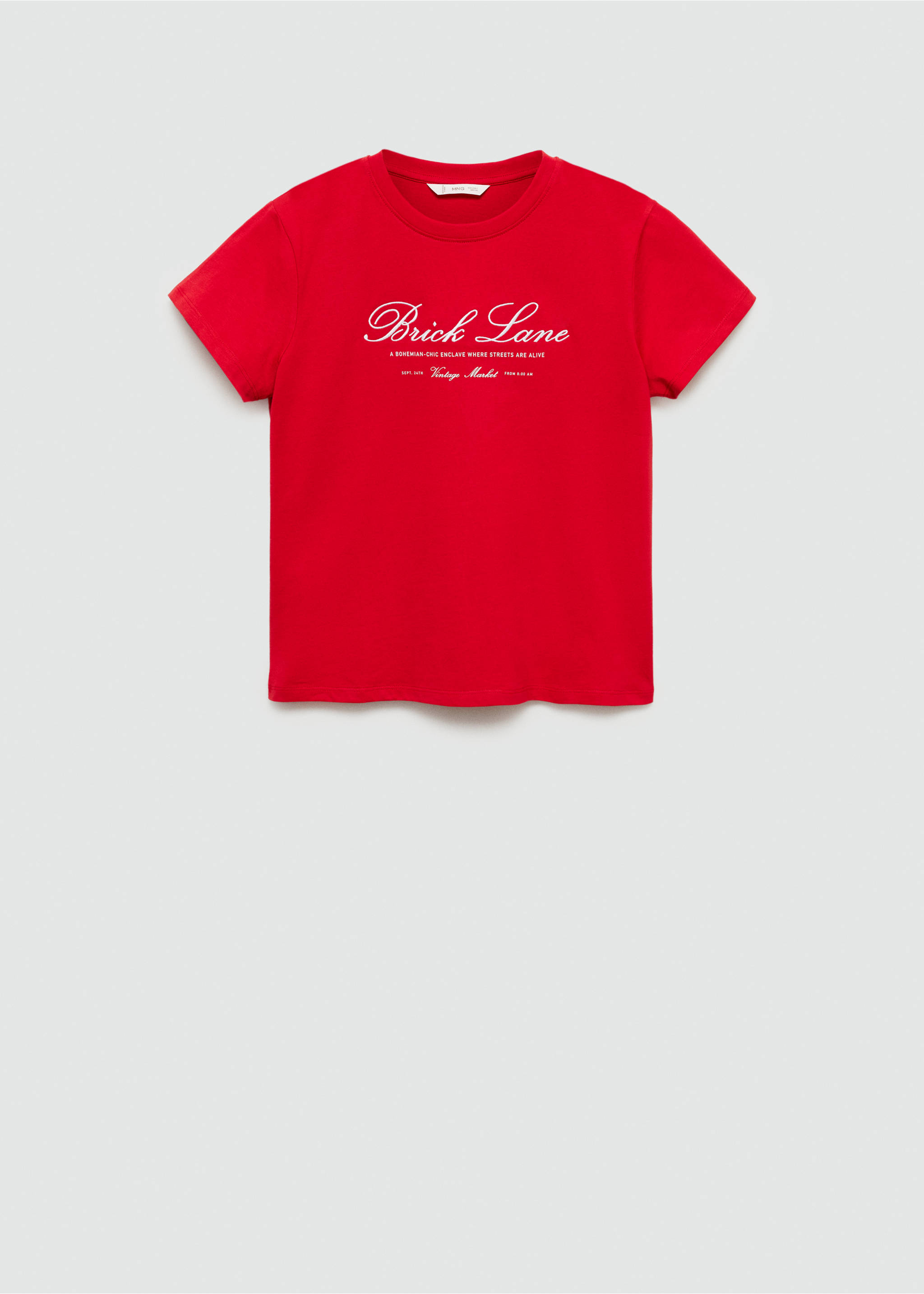 Embroidered detail cotton T-shirt - Article without model, Red. Ref: 77075992-00.