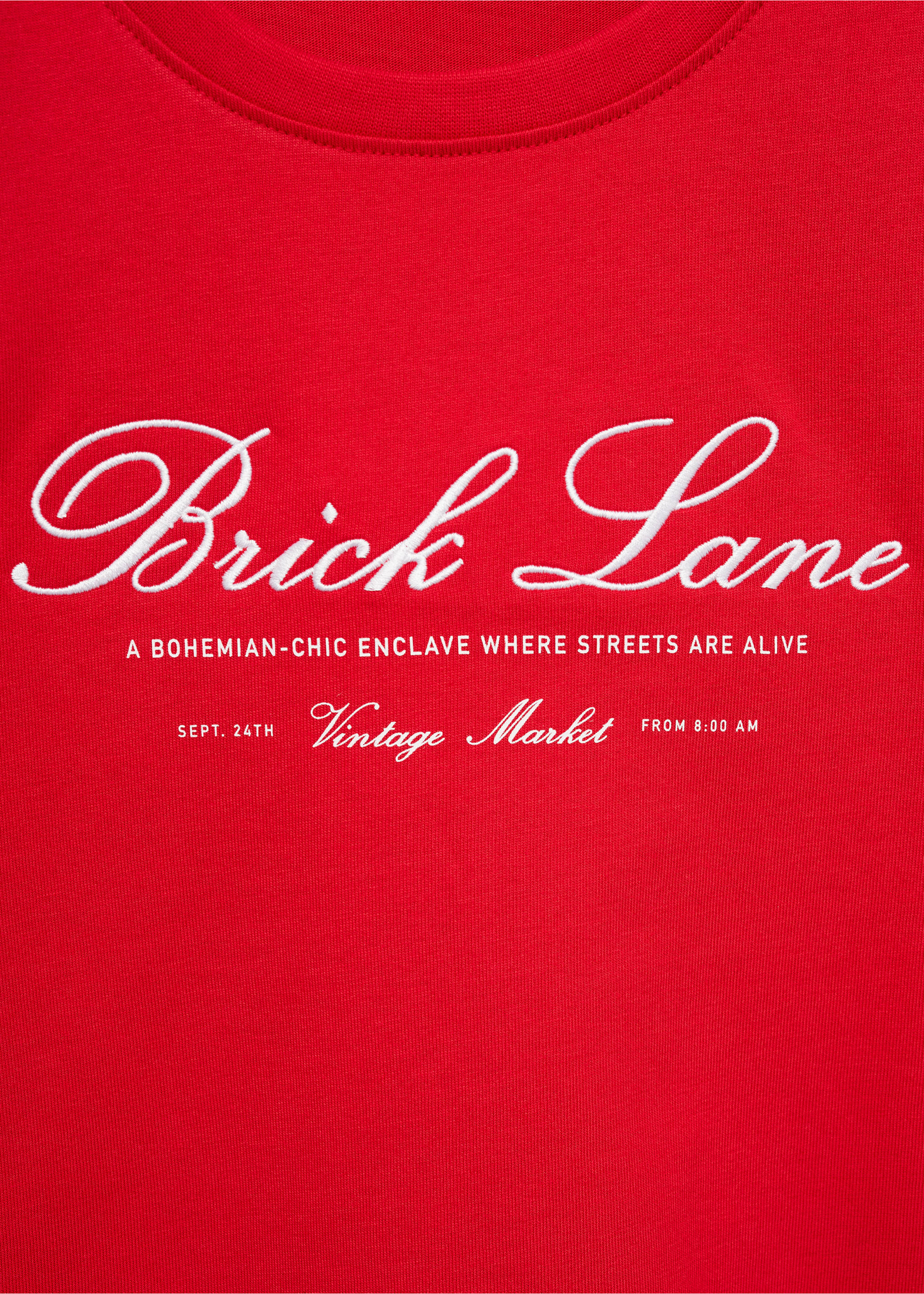 Embroidered detail cotton T-shirt - Details of the article 8, Red. Ref: 77075992-00.