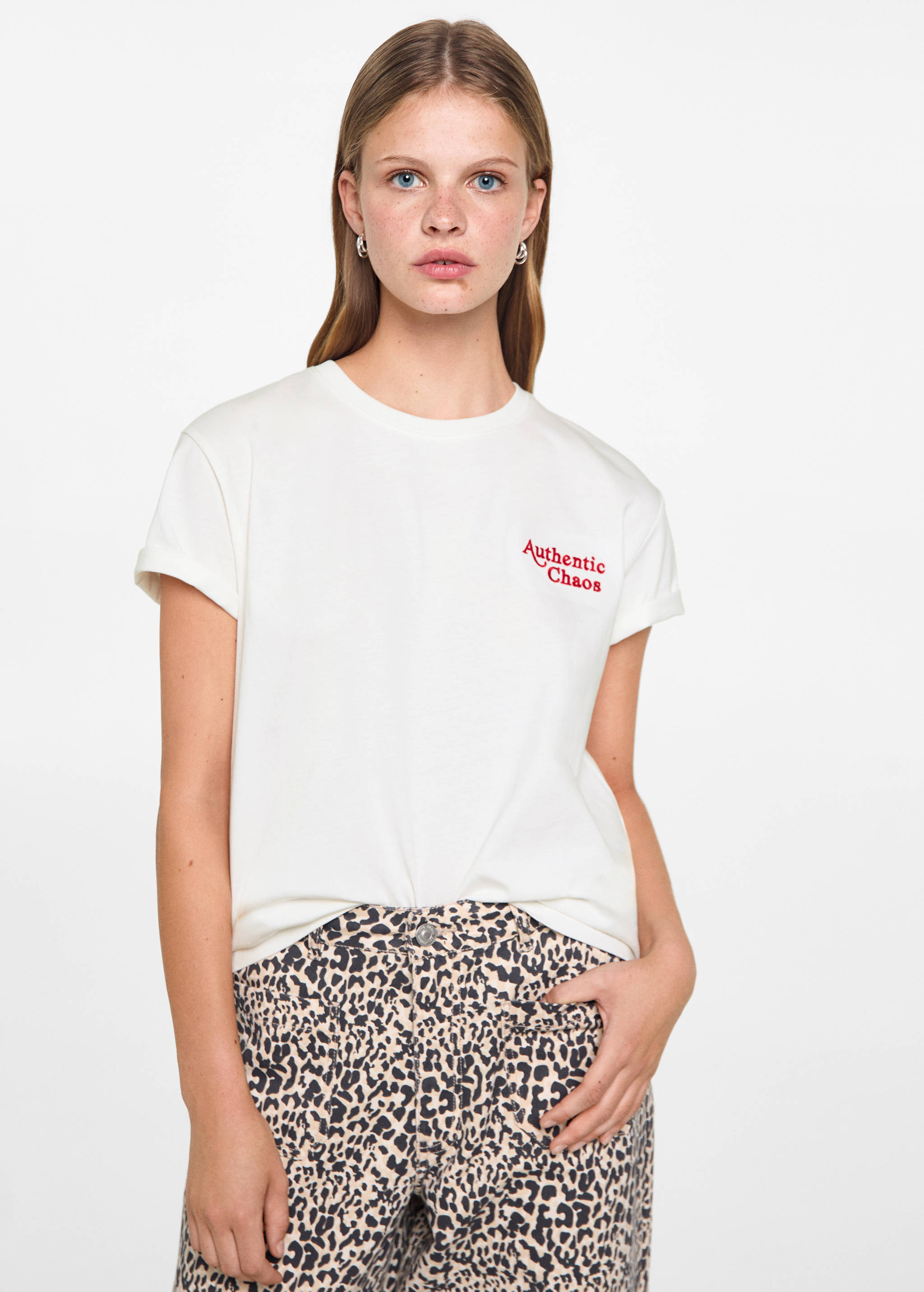 Embroidered detail cotton T-shirt - Medium plane