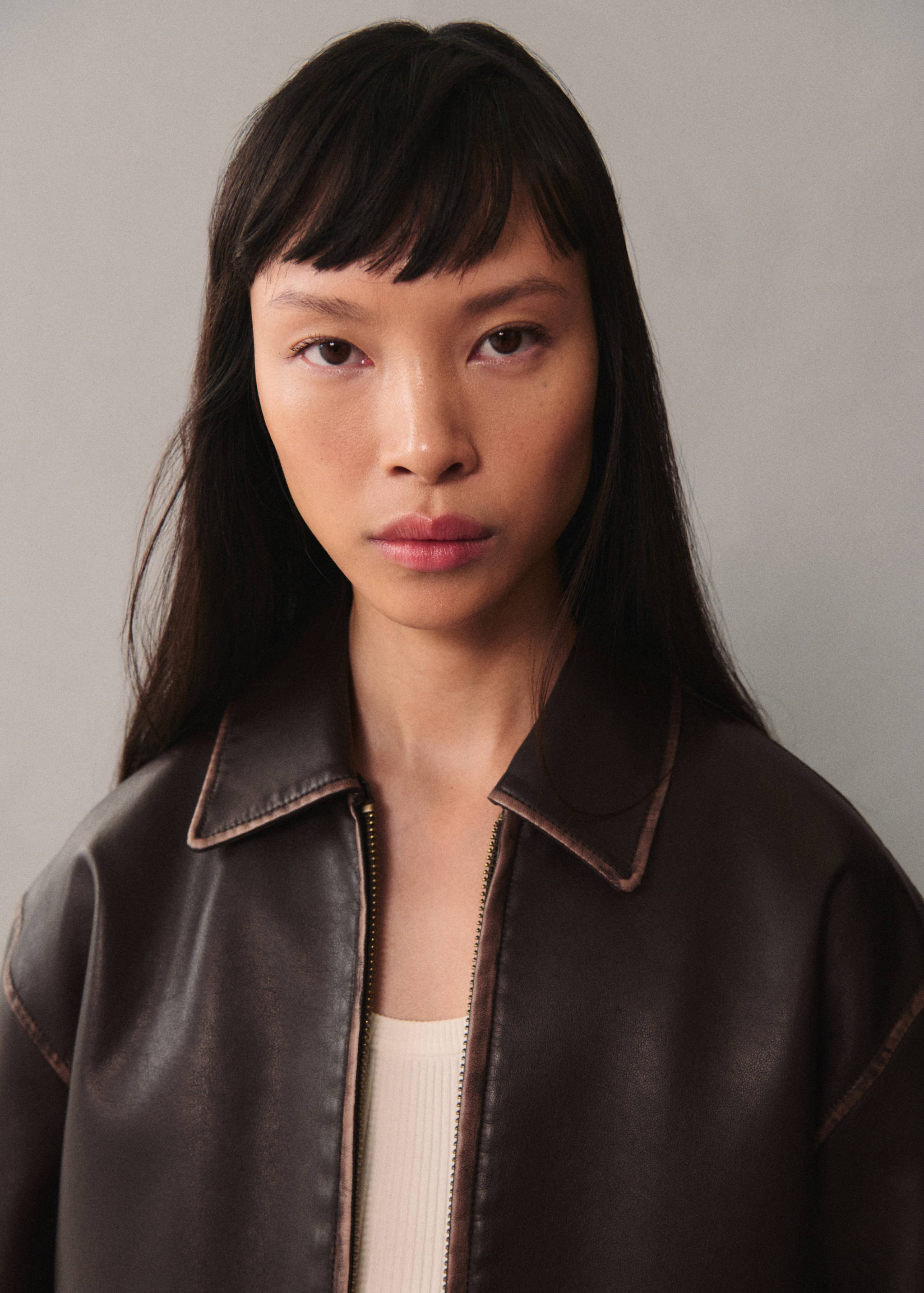 Faux-leather jacket with contrast stitching - Details of the article 1
