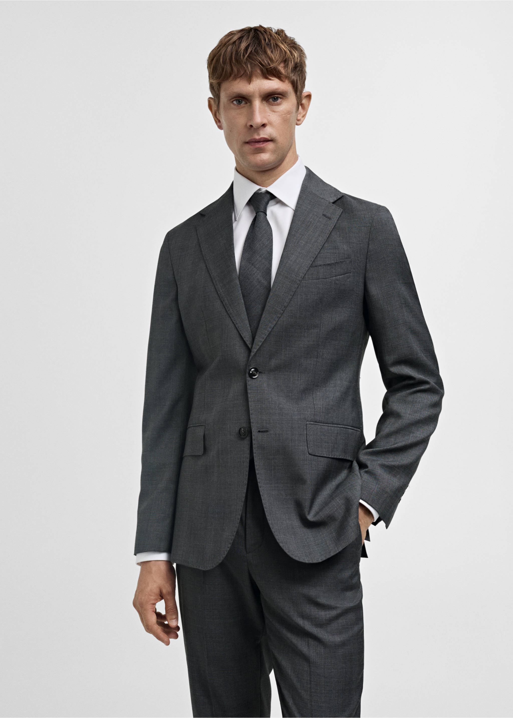 Blazer de costume Venecia 100 % laine vierge slim-fit - Plan moyen, Gris. Ref: 77076006-00.