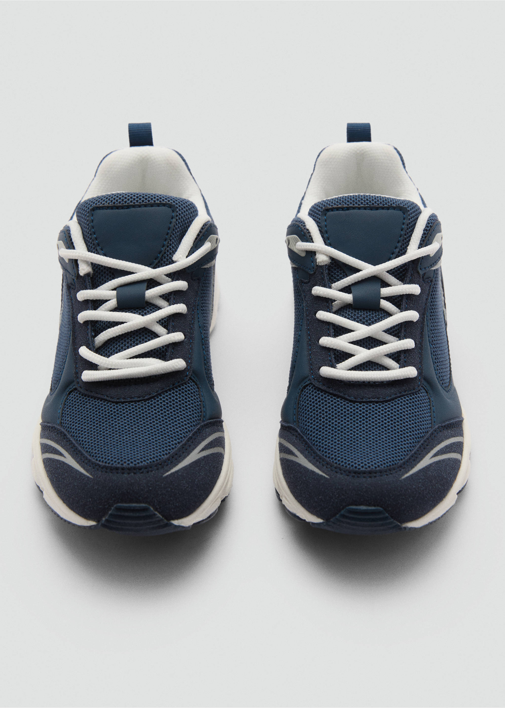 Lace-up mixed sneakers - Details of the article 3, Dark Navy. Ref: 77076335-00.